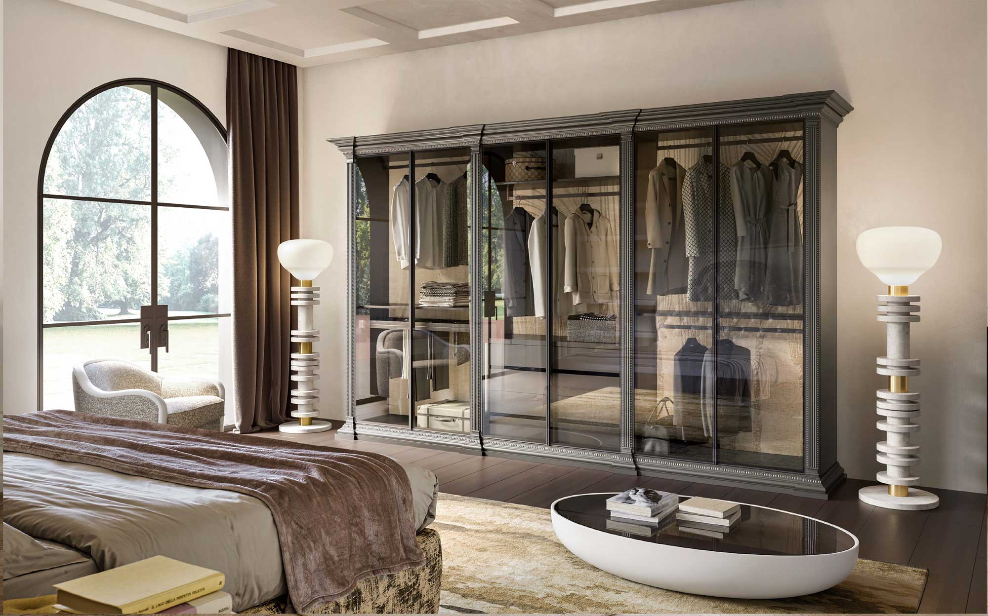 Спальня Tornabuoni Atelier з шафою зі скла та сучасними меблями | 101DOMUS Спальня Tornabuoni Atelier Andrea Fanfani з шафою зі скла та сучасними меблями