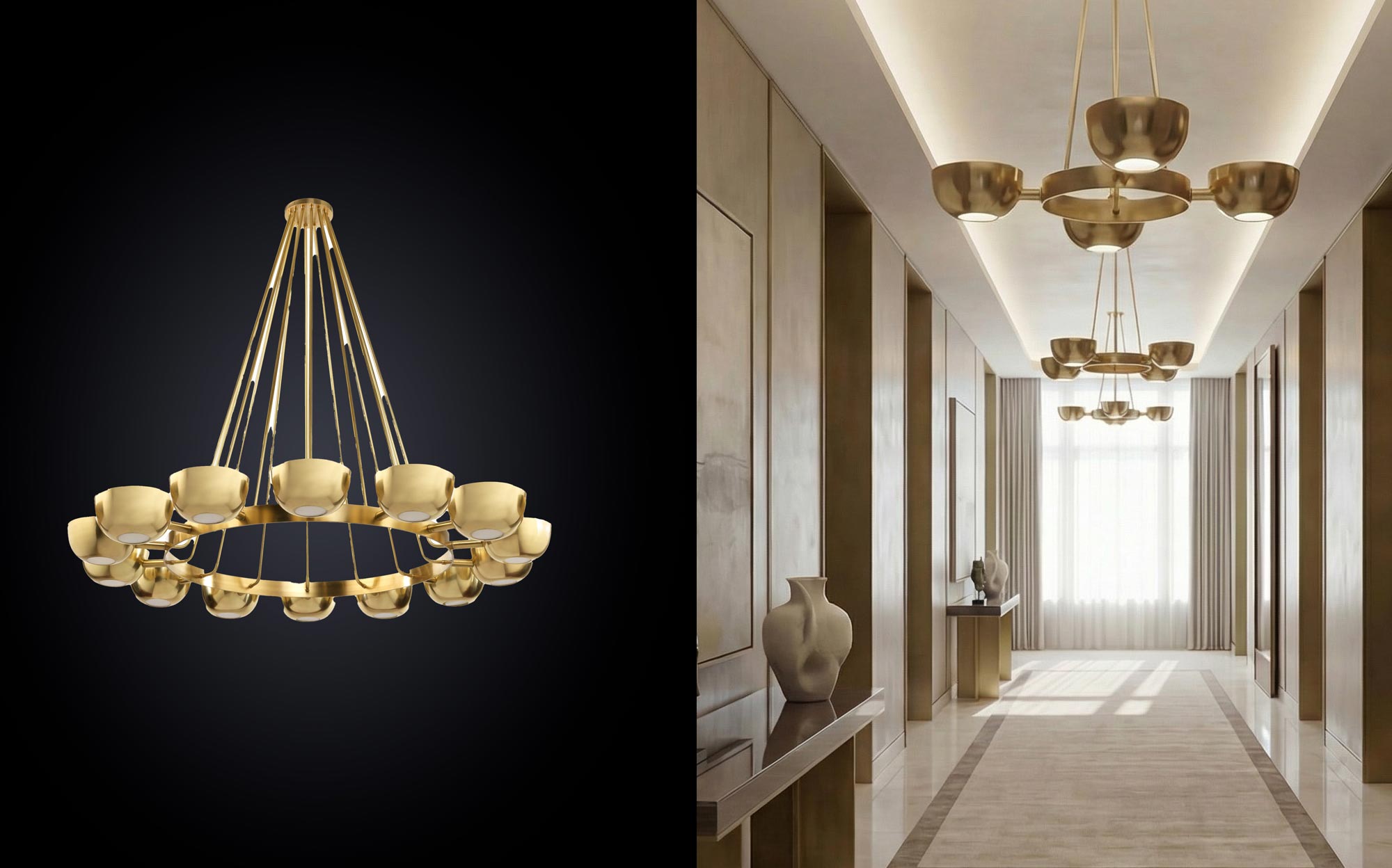 Badari gold chandelier with glass spheres for sophisticated interiors