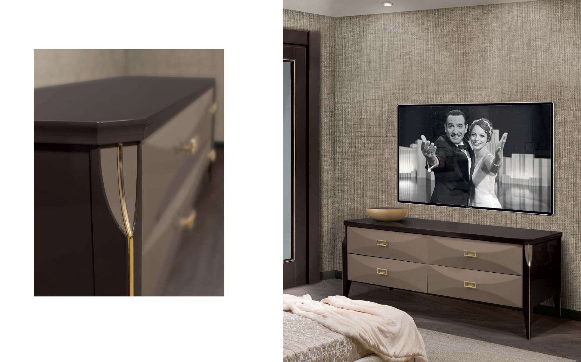 Dresser from the Cloe collection by Ceppi featuring lacquered drawer fronts, wood structure and refined brass details, elegant storage furniture for luxury interiors.
