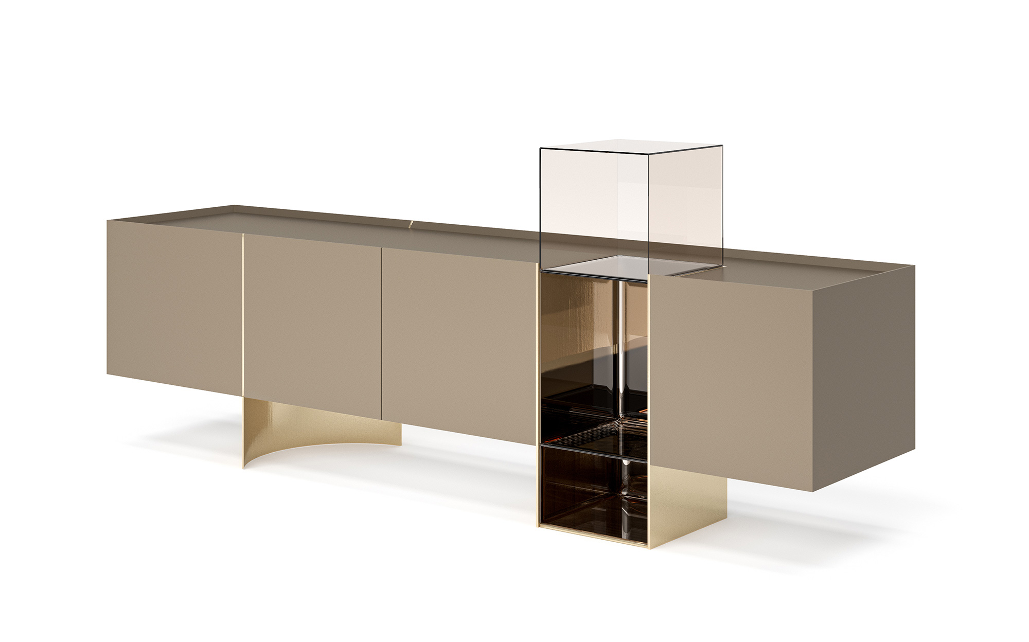 Исследуйте роскошный буфет Daytona со стеклом и золотыми акцентами | 101DOMUS Современный буфет с элементами из тонированного стекла и золотым основанием – Daytona