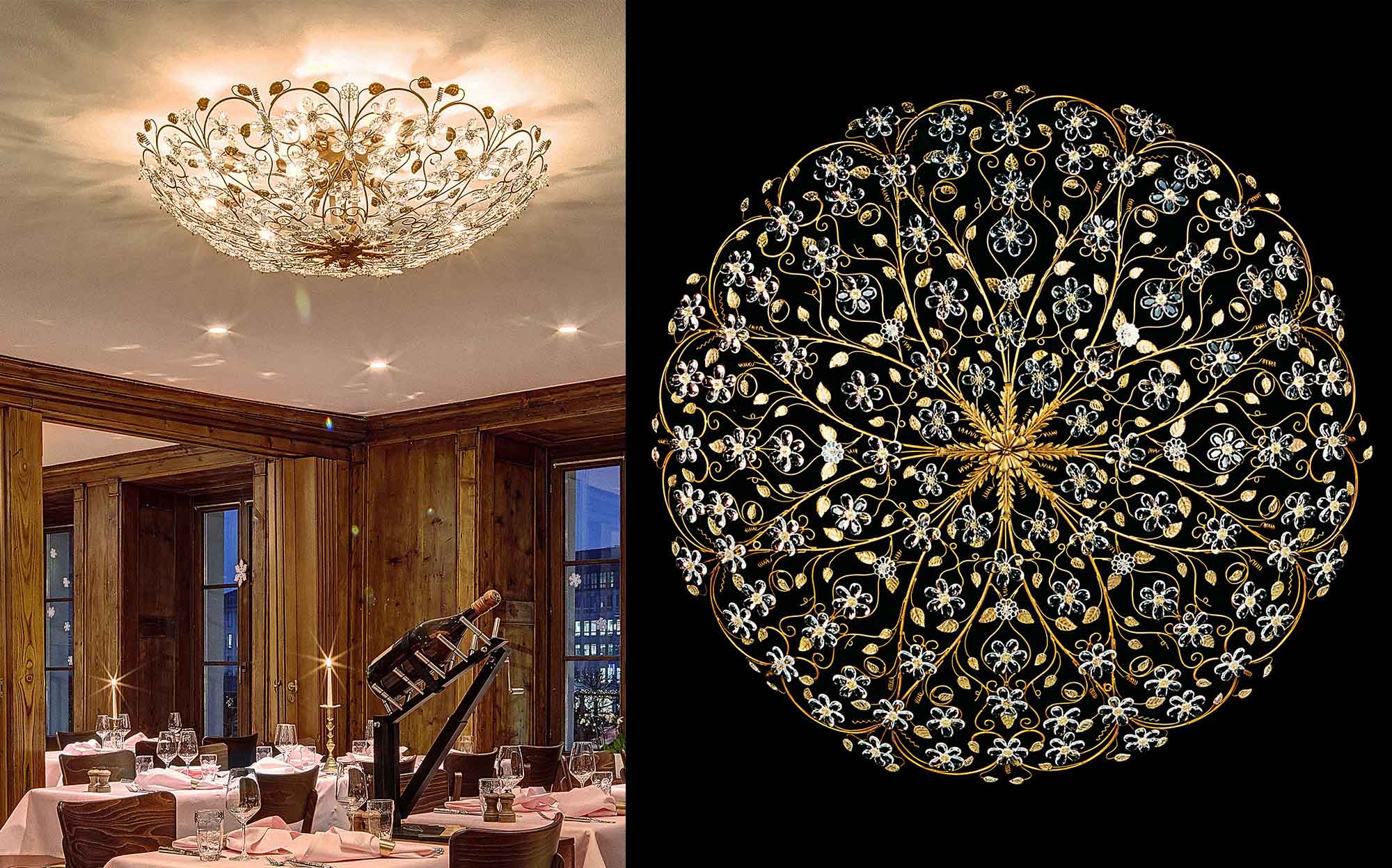 G. Moscatelli Classic Crystal Chandelier | 101domus Luxury classic crystal ceiling chandelier by G. Moscatelli with gold decorative structure, elegant Italian lighting design for refined interiors and dining rooms.