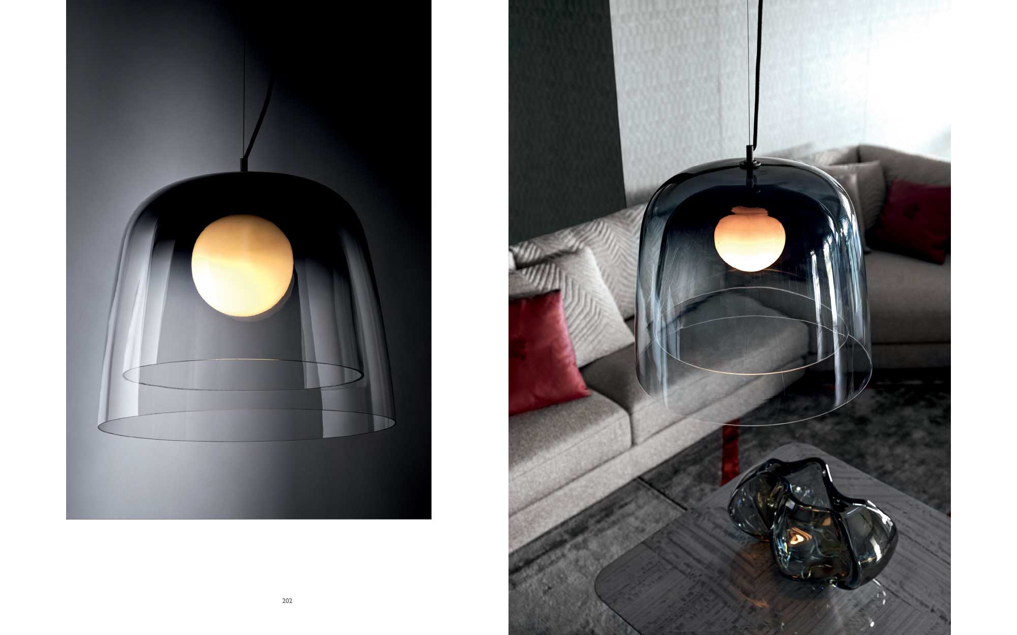 Elegant glass pendant lamp with internal globe light | 101DOMUS Modern pendant lamp with transparent glass shade and internal spherical light