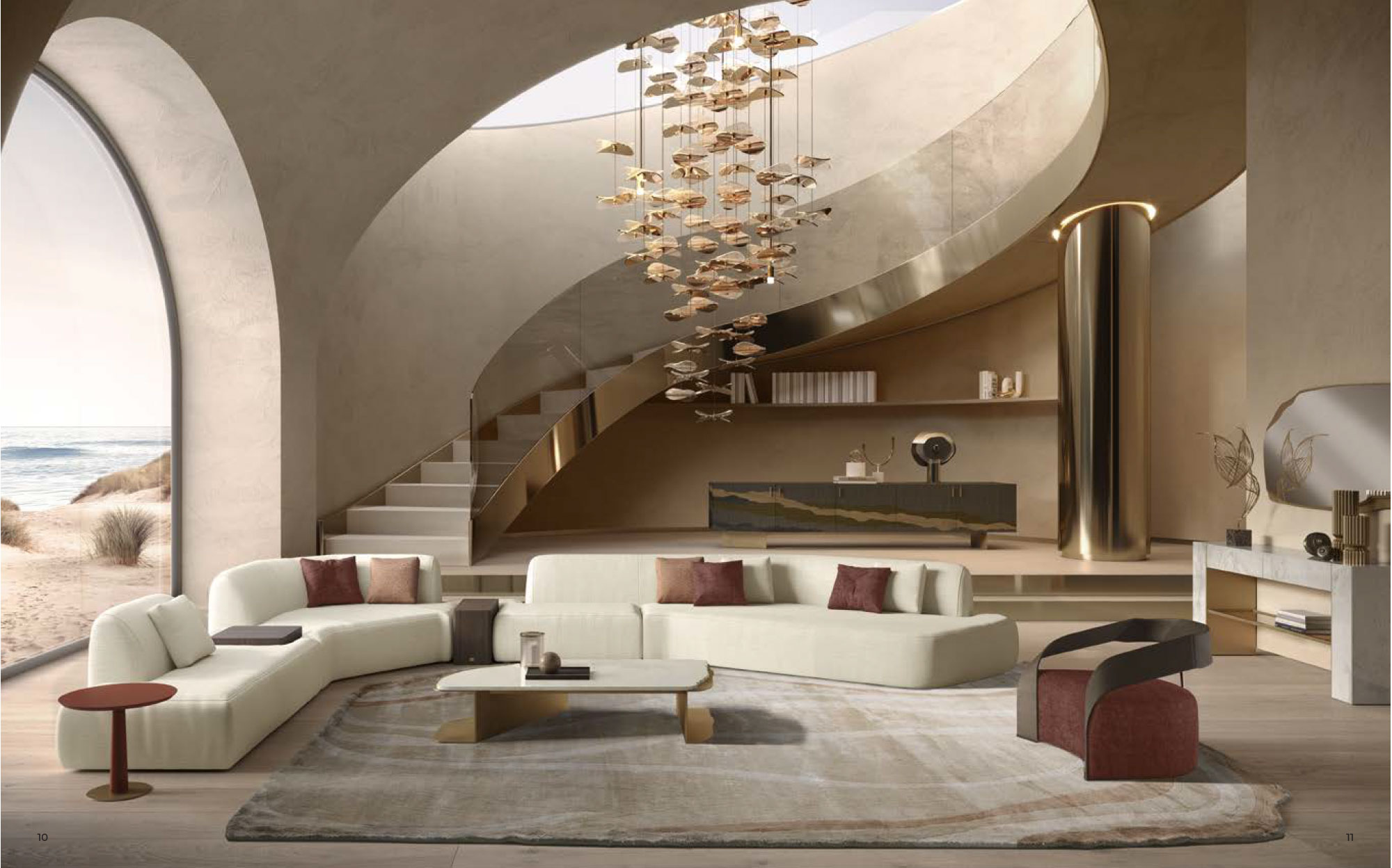 Luxury living room interior with curved architecture and natural materials by IVG Home Collection Materica &ndash; Italian designer furniture for modern interiors | 101Domus