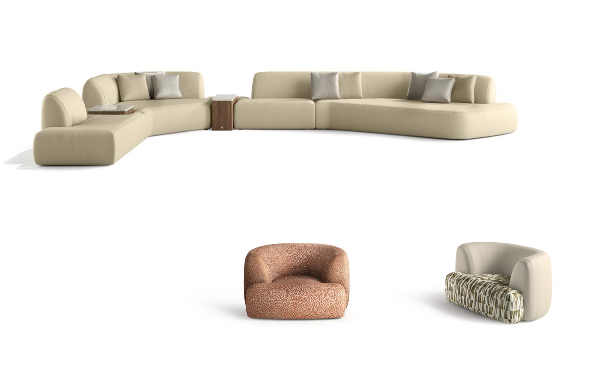 Modular luxury sofa and designer armchairs by IVG Home Collection Materica &ndash; Italian furniture with soft shapes and natural textures | 101Domus
