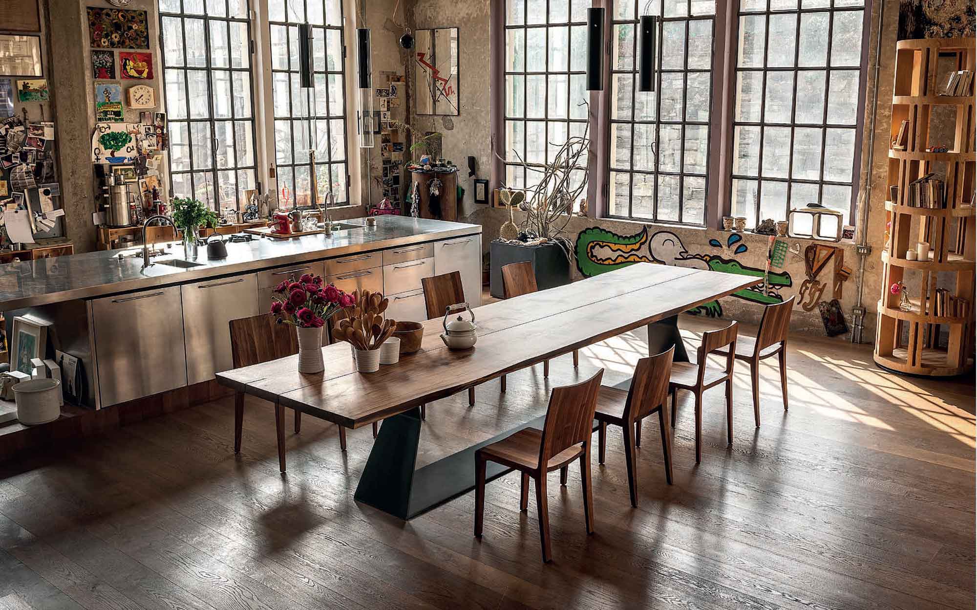 Luxury solid wood dining table in industrial loft with natural light &ndash; Riva1920