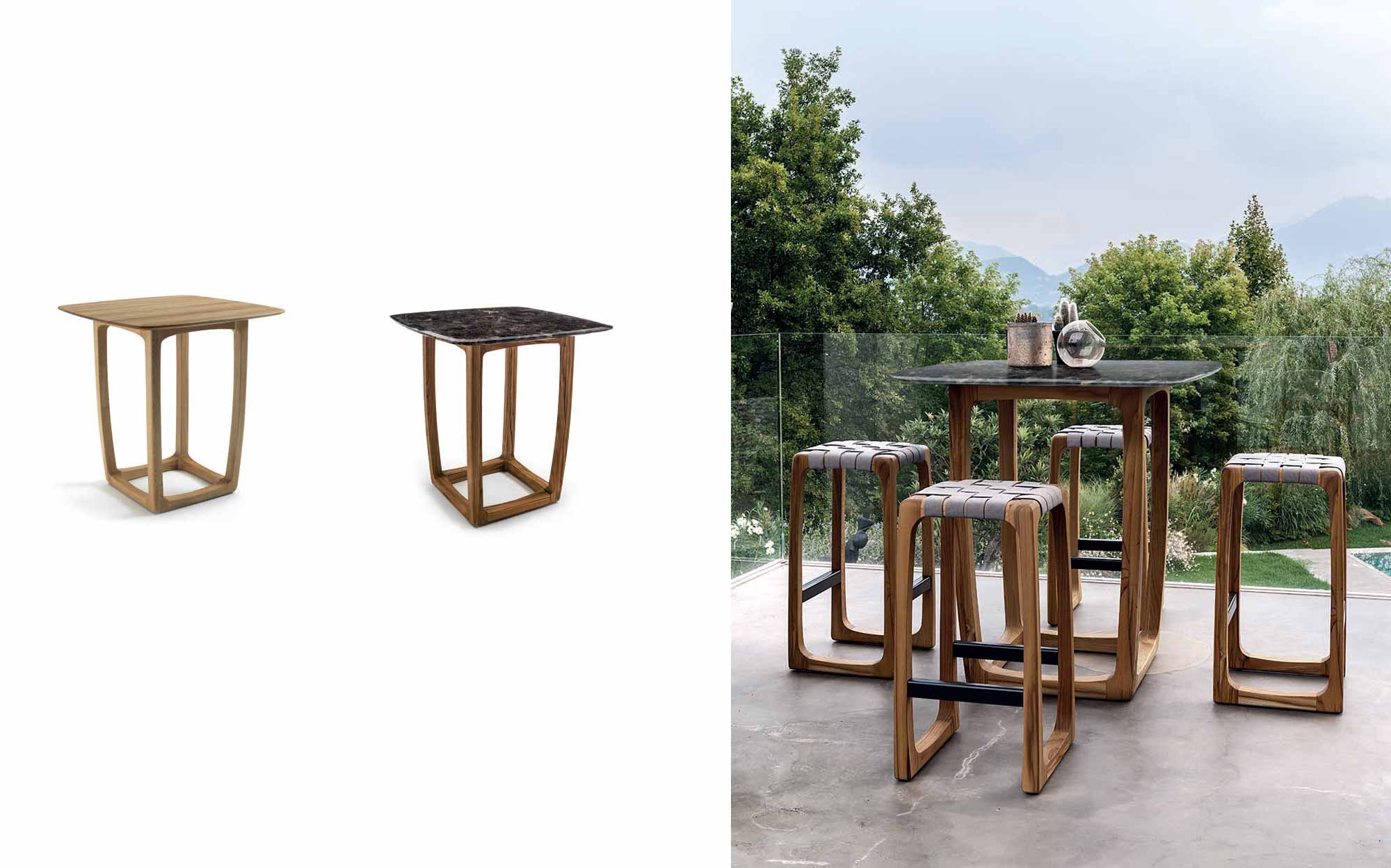 Solid wood stools and high table for outdoor and indoor use &ndash; Riva1920