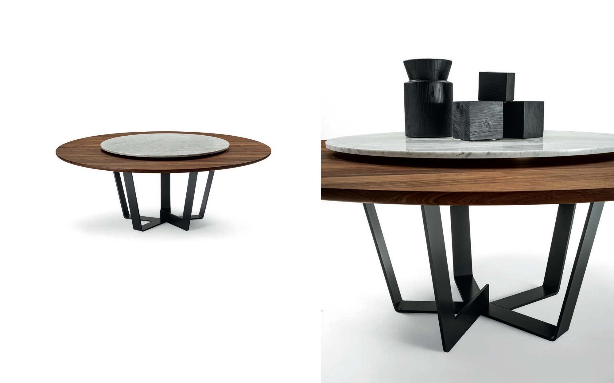 Round solid wood coffee table with geometric metal base &ndash; Riva1920