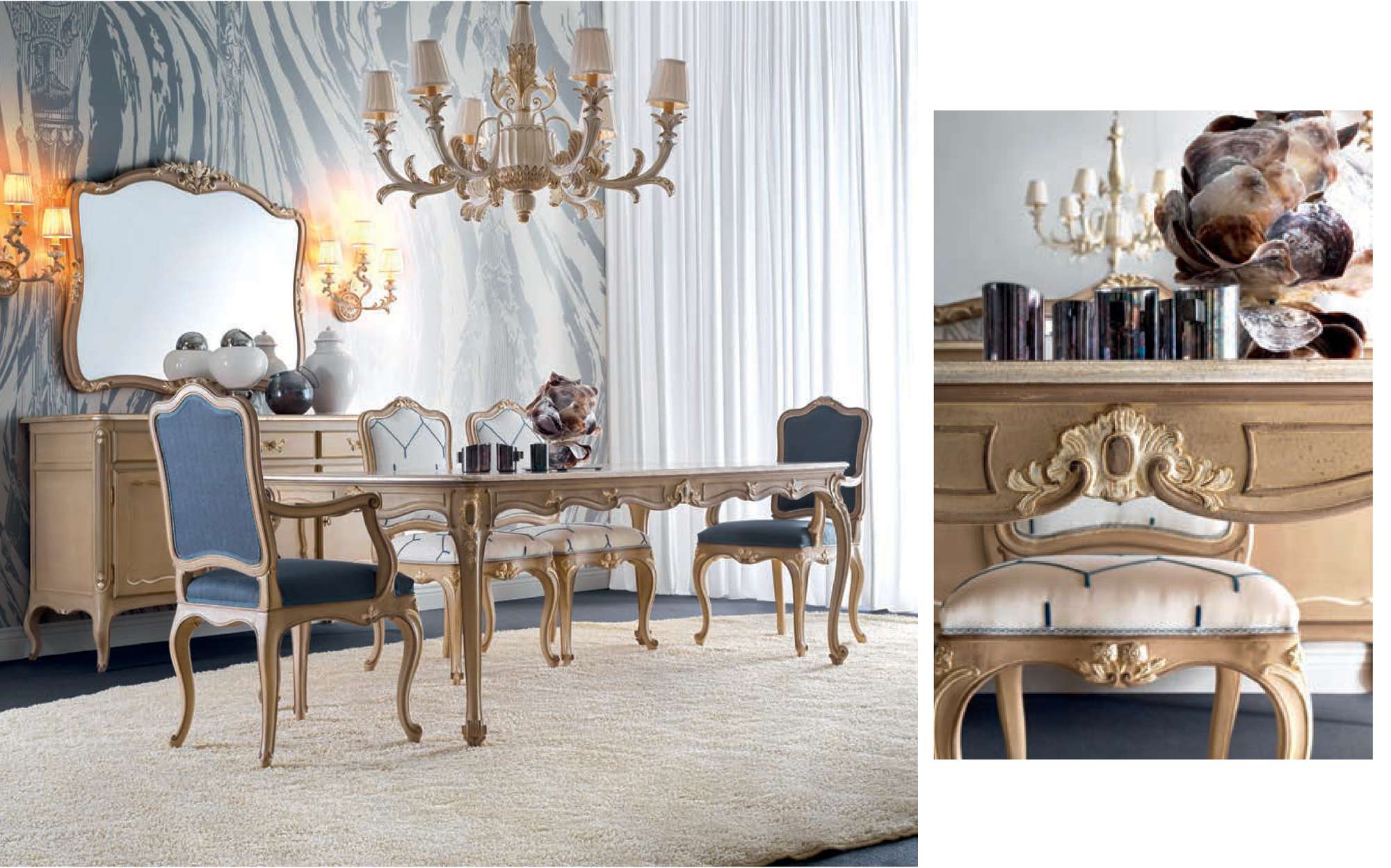 Luxury dining room furniture by Silvano Grifoni | 101domus Luxury dining room furniture by Silvano Grifoni with handcrafted table and elegant chairs