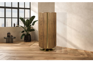 Agresti Italian luxury safes disguised as fine furniture, walnut round safe in a luxury interior