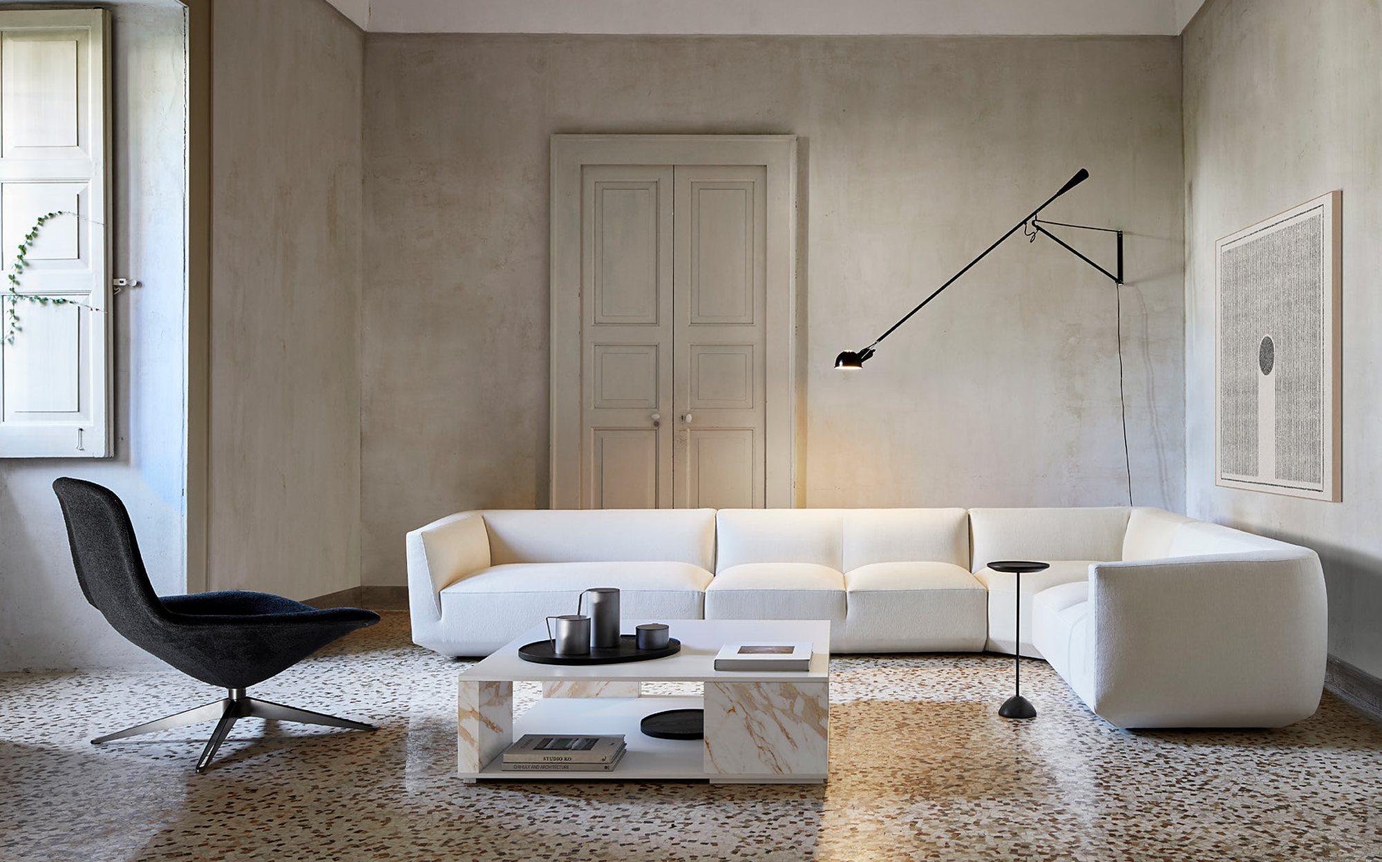 Amura Design Collection white sofa with marble coffee table and lounge chair Amura Design Collection white sofa with marble coffee table and lounge chair – Italian luxury contemporary furniture