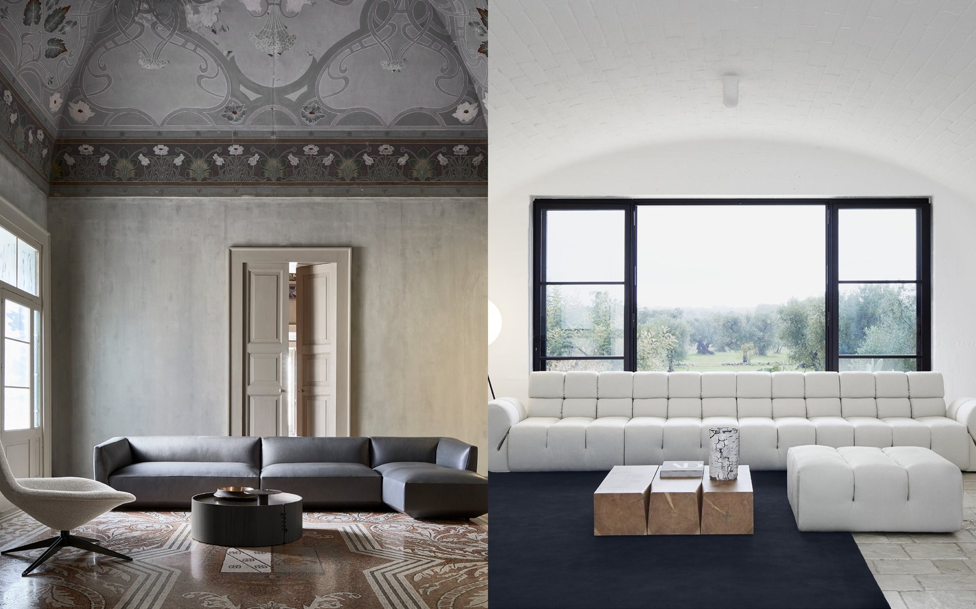 Amura Design Collection leather sofa in a frescoed palace and white modular sofa Amura Design Collection leather sofa in a frescoed palace and white modular sofa – Italian luxury contemporary furniture