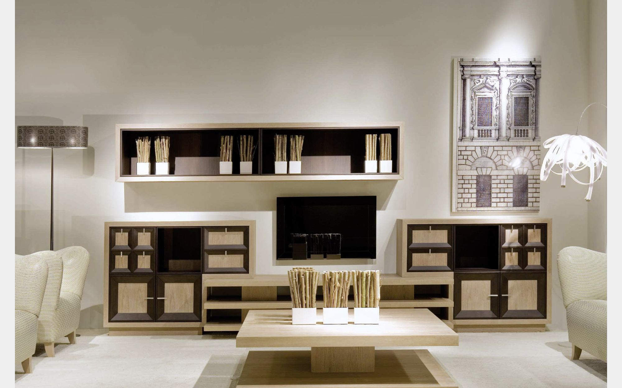 Вітальня Annibale Colombo New Quadro з лакованими стінками, тумбою під ТВ та журнальним столом Вітальня Annibale Colombo New Quadro з лакованими стінками, тумбою під ТВ та журнальним столом – італійські модульні меблі люкс