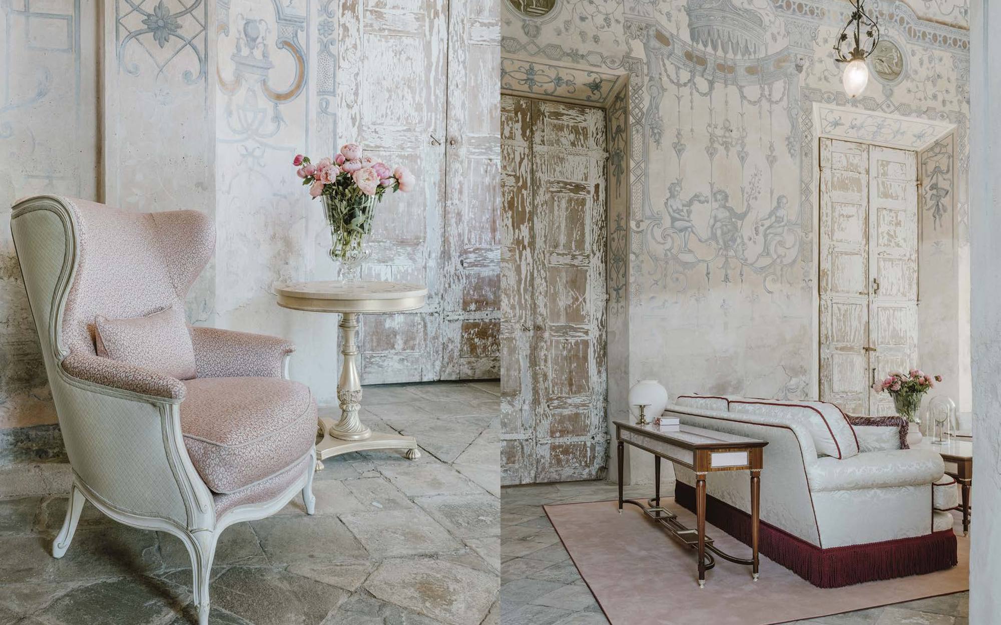 Bellotti Ezio Cromie bergère armchair and living room with console Bellotti Ezio Cromie bergère armchair and living room with console – classic Italian luxury furniture