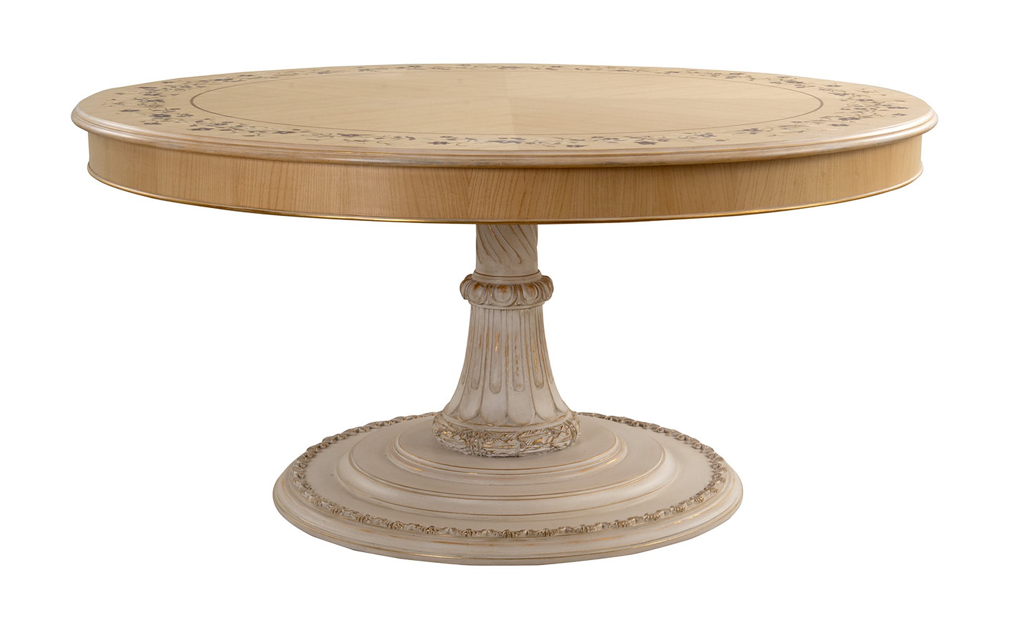 Bellotti Ezio Essential Classic round dining table with floral inlay Bellotti Ezio Essential Classic round dining table with floral inlay – classic Italian luxury furniture in Louis XVI style