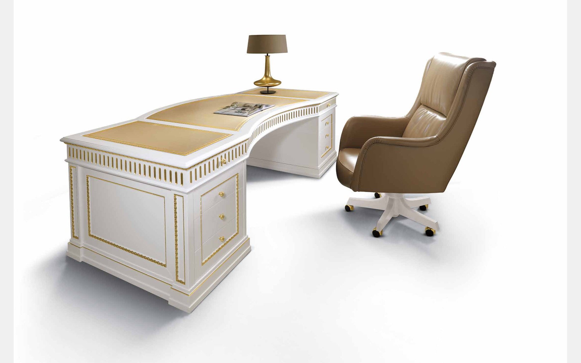 Письменный стол руководителя цвета слоновой кости с кожаным креслом Ceppi Style Письменный стол руководителя цвета слоновой кости с кожаным креслом Ceppi Style – итальянская классическая мебель люкс