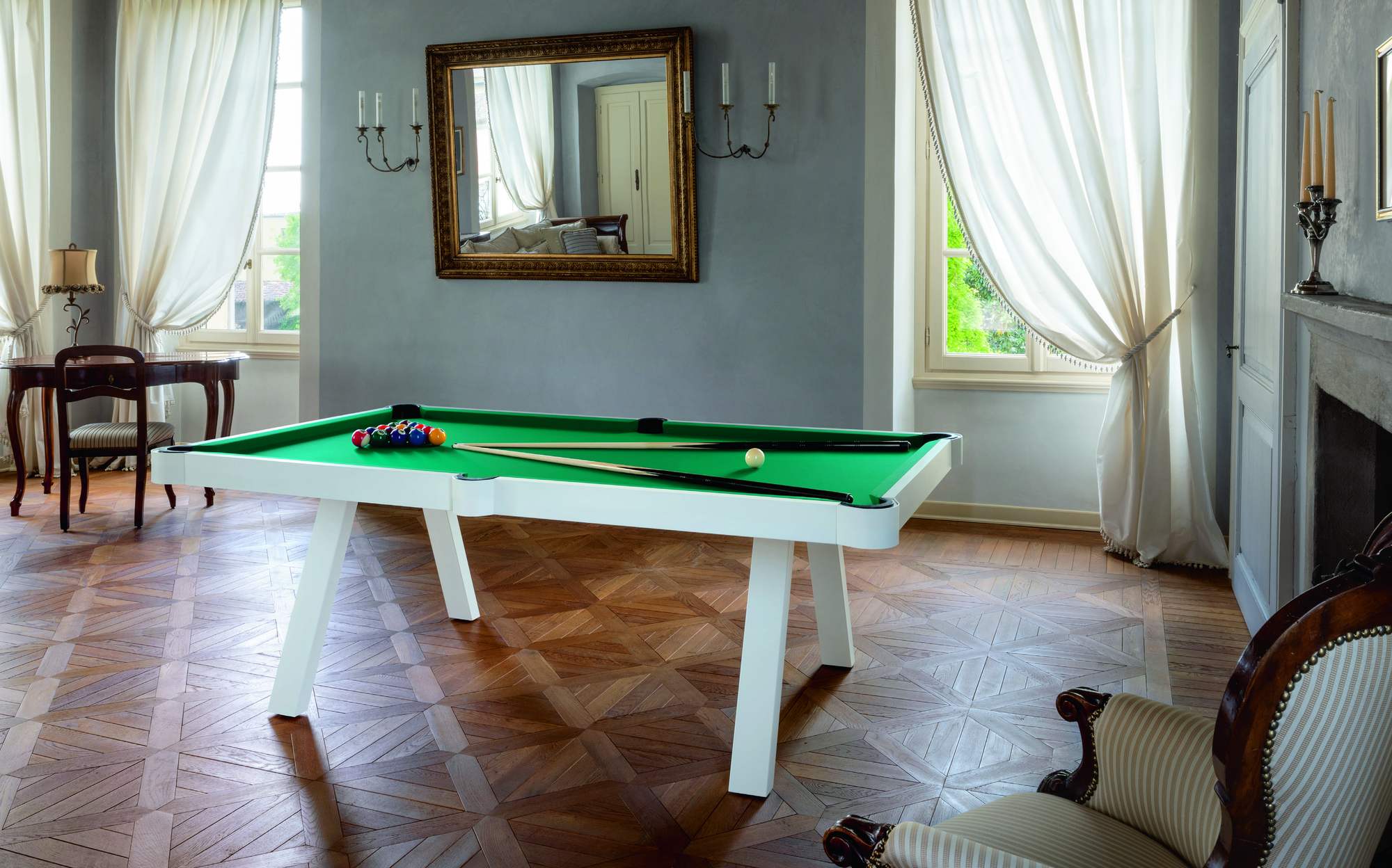 FAS Pendezza Etoile 7 ft luxury pool table in a classic Italian villa interior