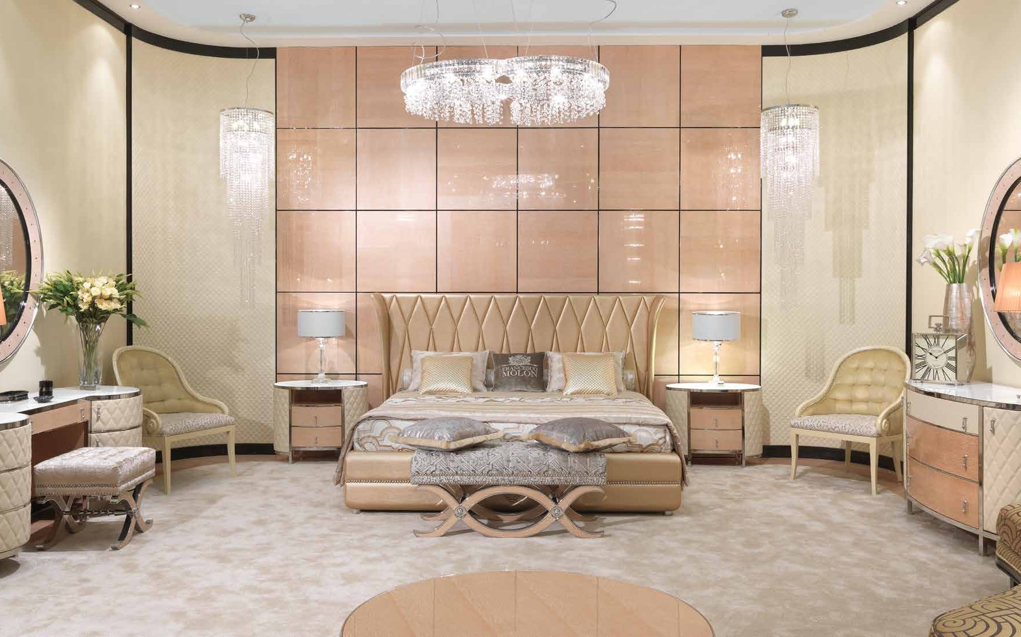Francesco Molon Eclectica and Luxury спальня с мягким изголовьем и туалетным столиком &ndash; итальянская мебель люкс в стиле ар-деко