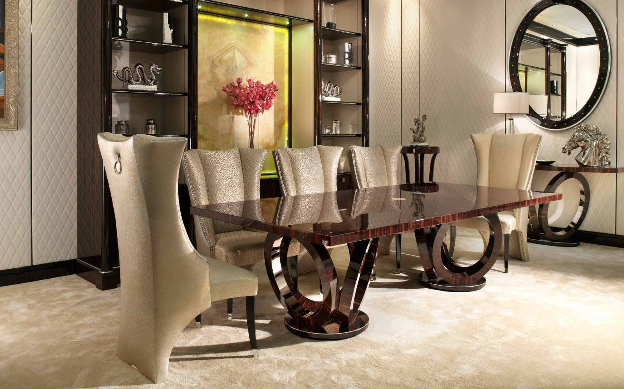Francesco Molon Eclectica and Luxury столовая со столом из эбена и стульями с высокой спинкой &ndash; итальянская мебель люкс в стиле ар-деко