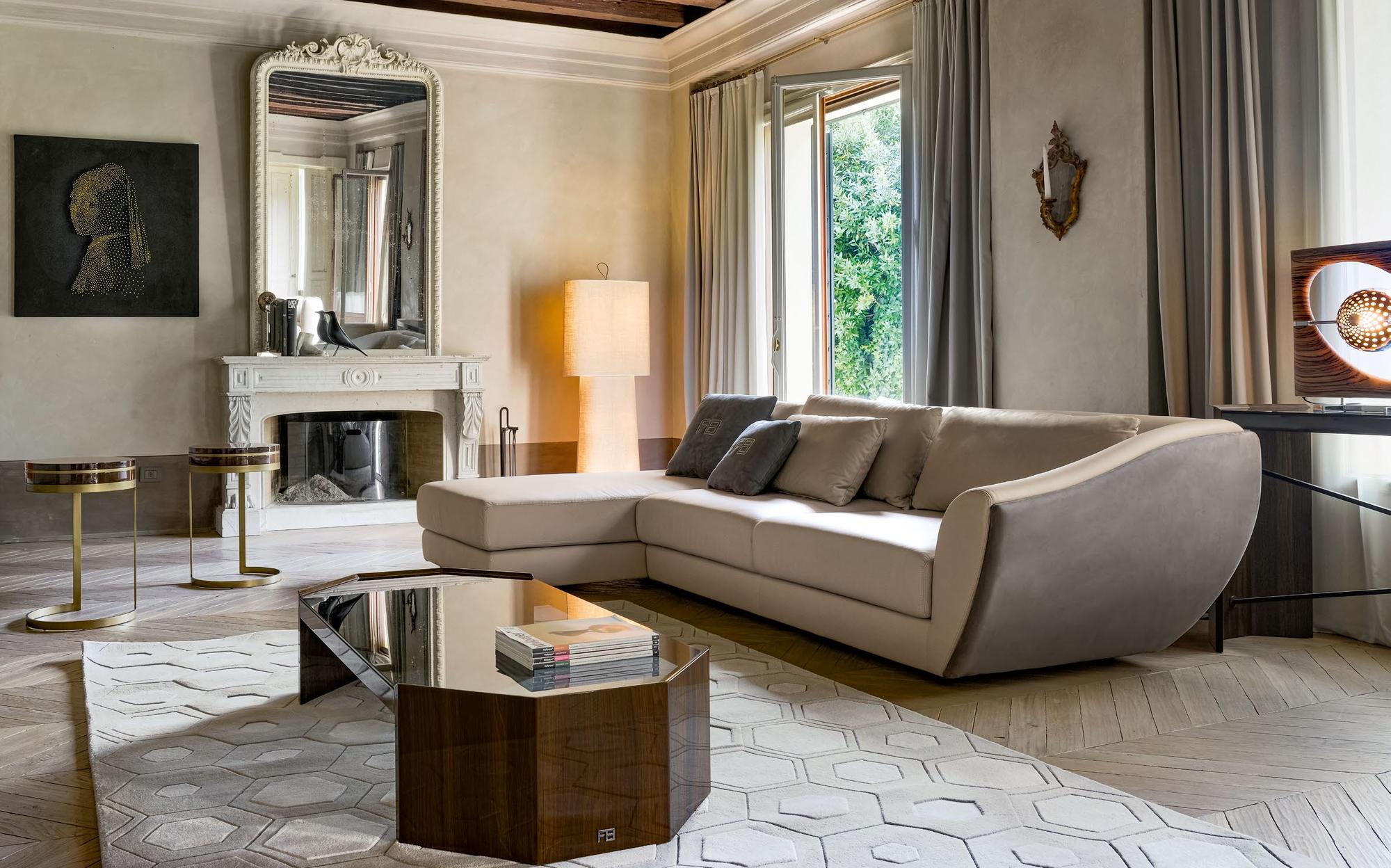 Franco Bianchini Modern and Glamour living room with sectional sofa, coffee table and fireplace Franco Bianchini Modern and Glamour living room with sectional sofa, coffee table and fireplace – contemporary Italian luxury furniture