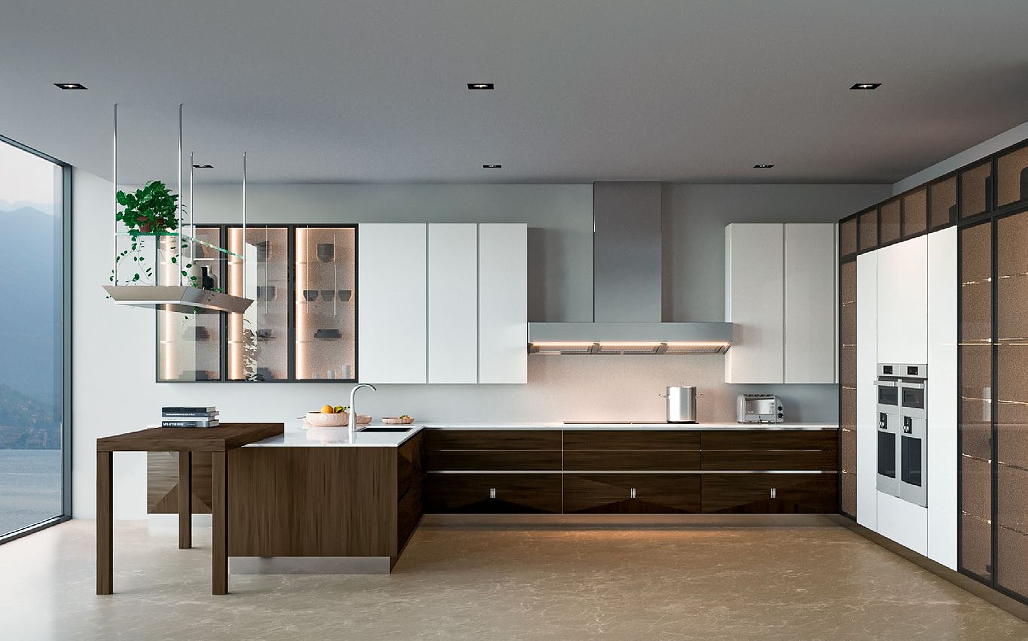Franco Bianchini Modern and Glamour contemporary kitchen with walnut island and glass cabinets Franco Bianchini Modern and Glamour contemporary kitchen with walnut island and glass cabinets – contemporary Italian luxury furniture