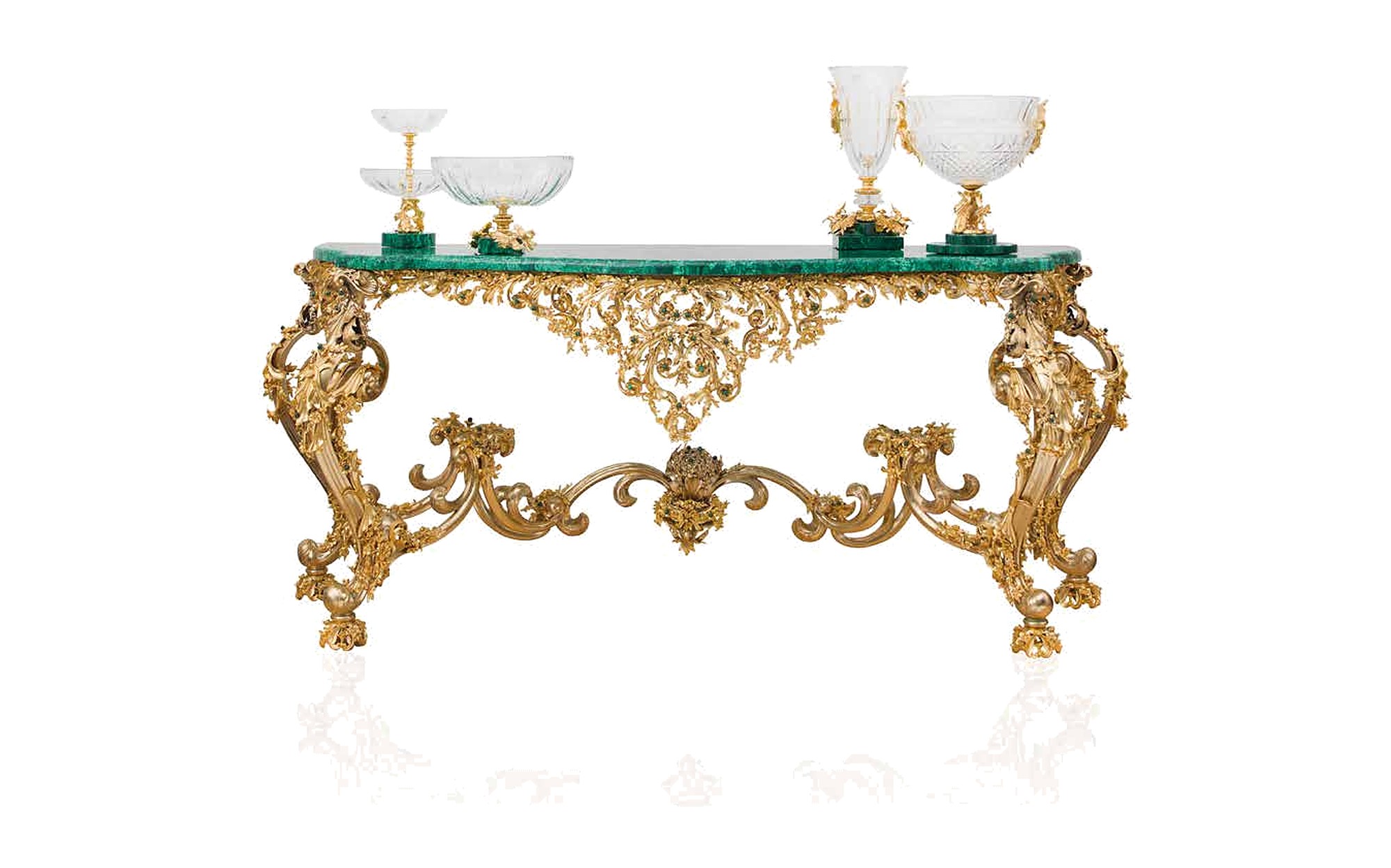 I Biagi Interiors gold console with malachite top I Biagi Interiors gold console with malachite top – Italian luxury furniture