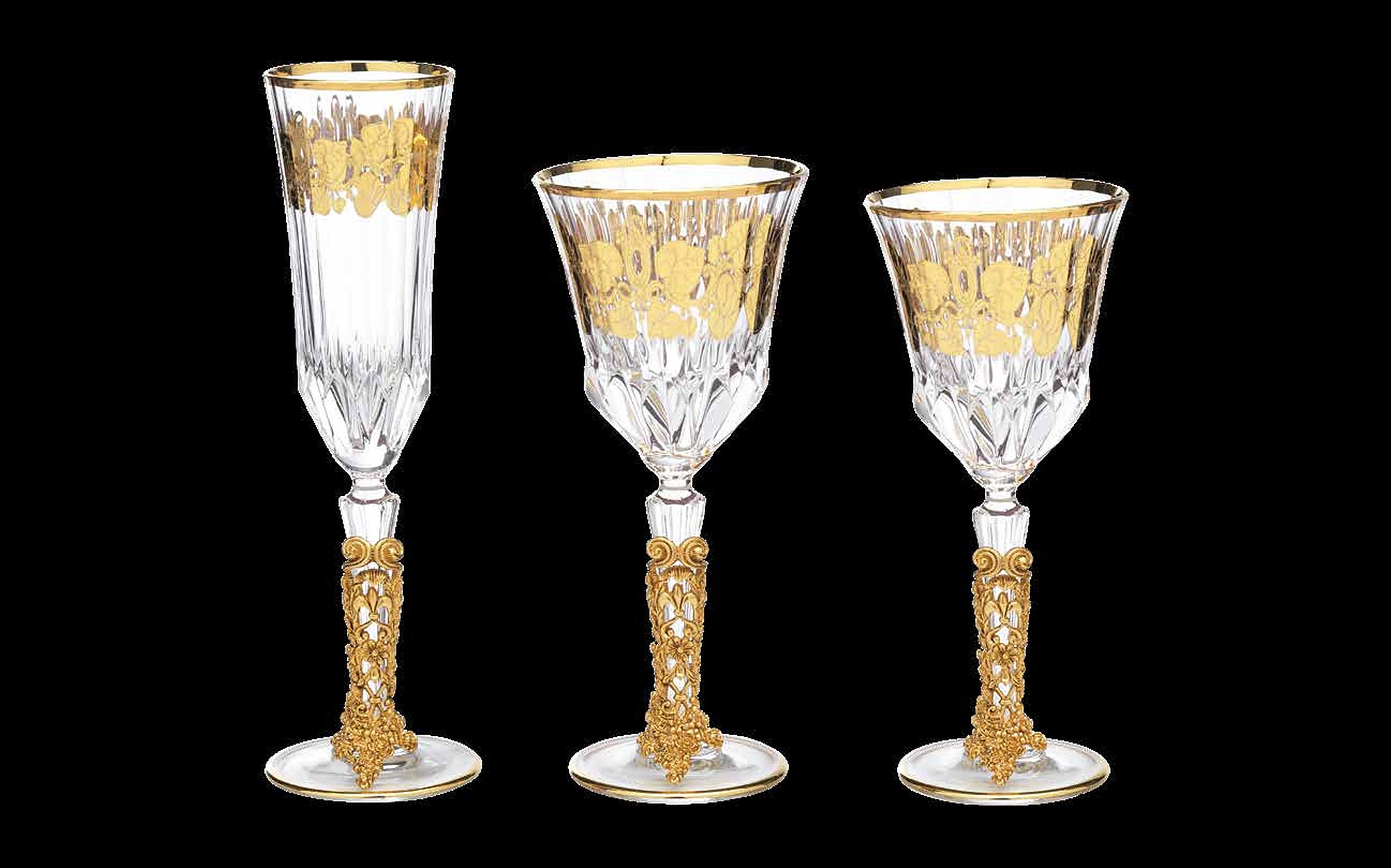 I Biagi Kings Table crystal glasses with gold decoration I Biagi Kings Table crystal glasses with gold decoration – Italian luxury crystal and gold