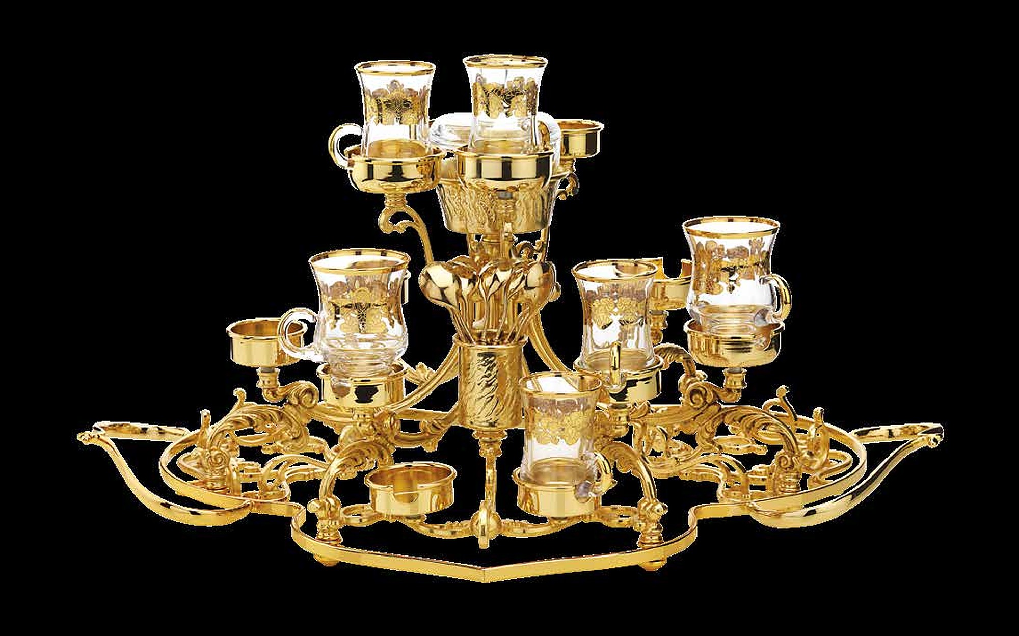 I Biagi Kings Table gold centrepiece with crystal cups I Biagi Kings Table gold centrepiece with crystal cups – Italian luxury crystal and gold