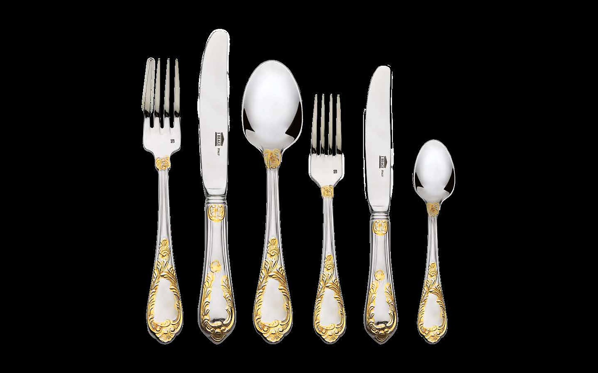 I Biagi Kings Table silver and gold cutlery set I Biagi Kings Table silver and gold cutlery set – Italian luxury crystal and gold