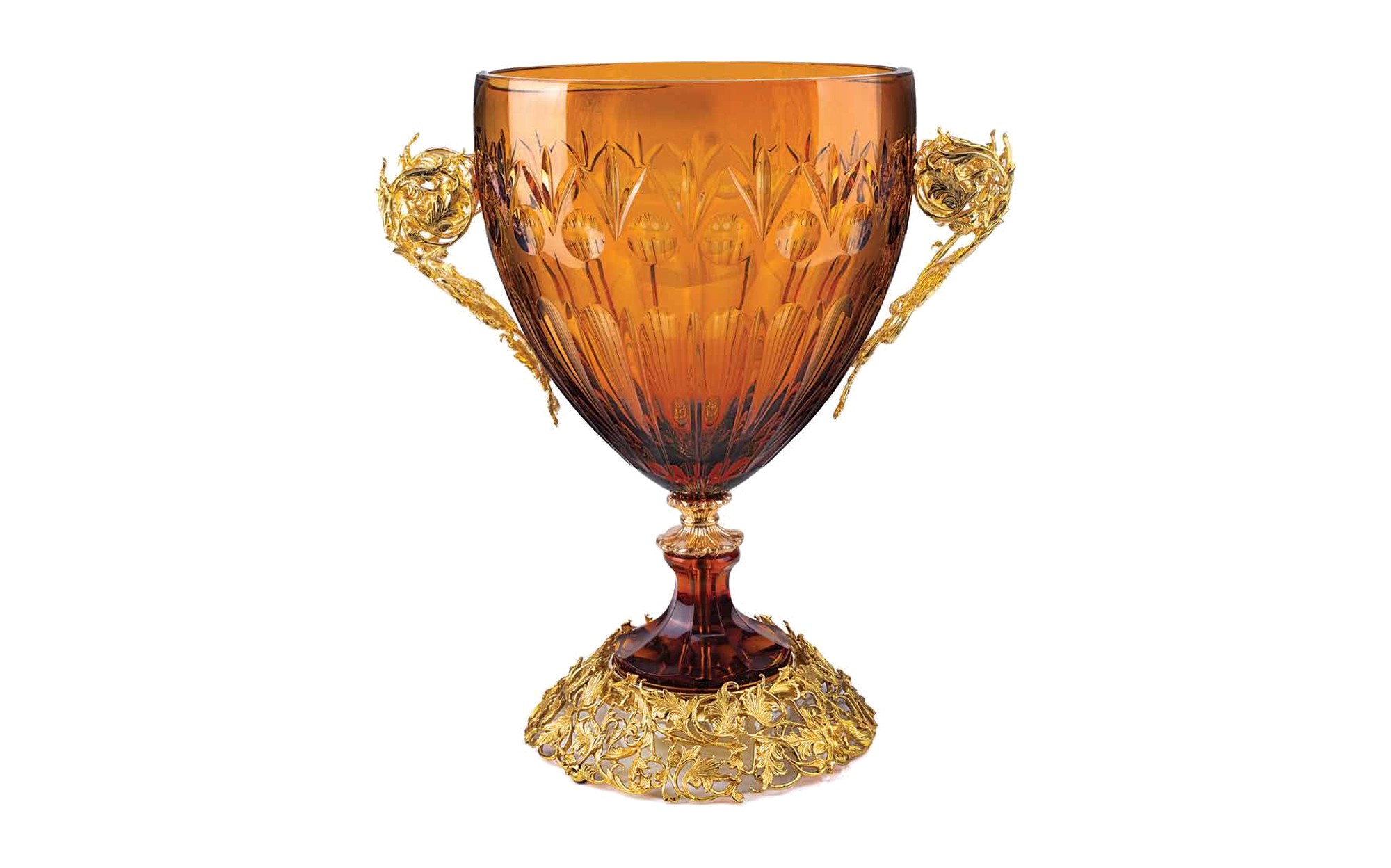 I Biagi Renaissance 2025 amber crystal cup with gold handles I Biagi Renaissance 2025 amber crystal cup with gold handles – Italian luxury crystal and gold