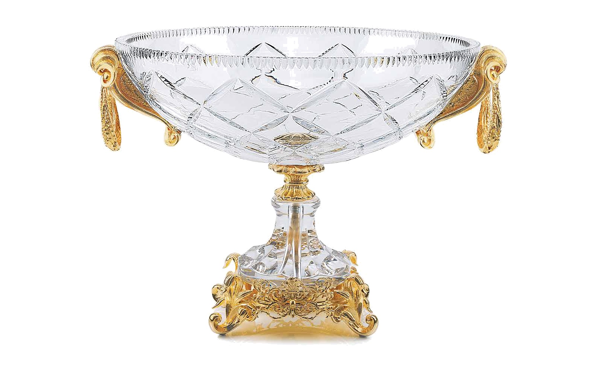 I Biagi Renaissance 2025 oval crystal centrepiece with gold handles I Biagi Renaissance 2025 oval crystal centrepiece with gold handles – Italian luxury crystal and gold