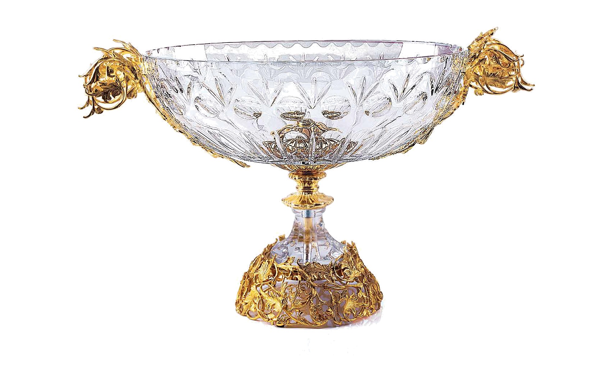 I Biagi Renaissance 2025 crystal centrepiece with gold rose handles I Biagi Renaissance 2025 crystal centrepiece with gold rose handles – Italian luxury crystal and gold