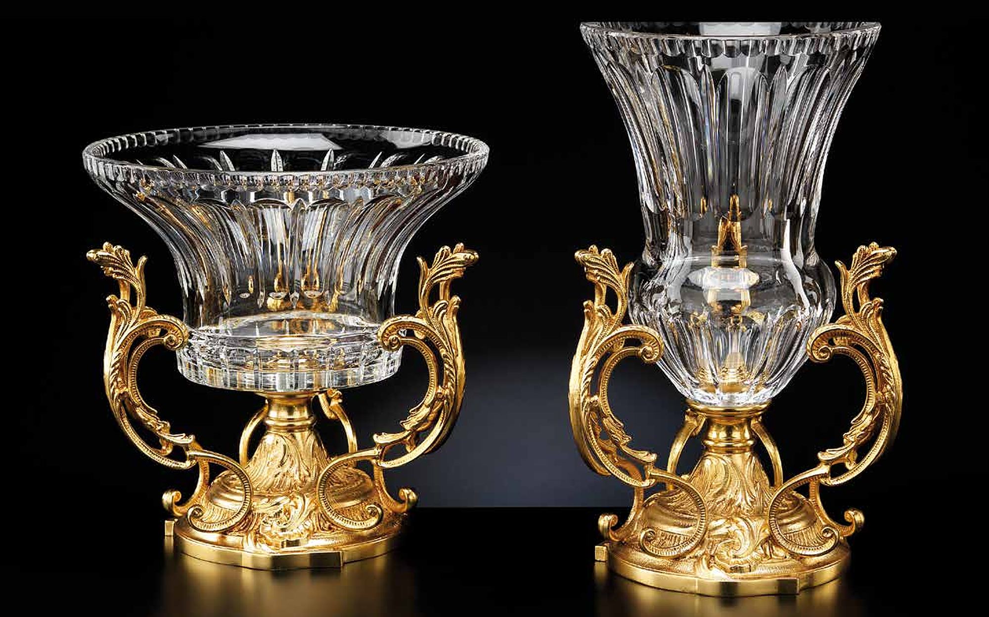 I Biagi Renaissance Second Edition crystal centrepiece and vase on gold bases I Biagi Renaissance Second Edition crystal centrepiece and vase on gold bases – Italian luxury crystal and gold