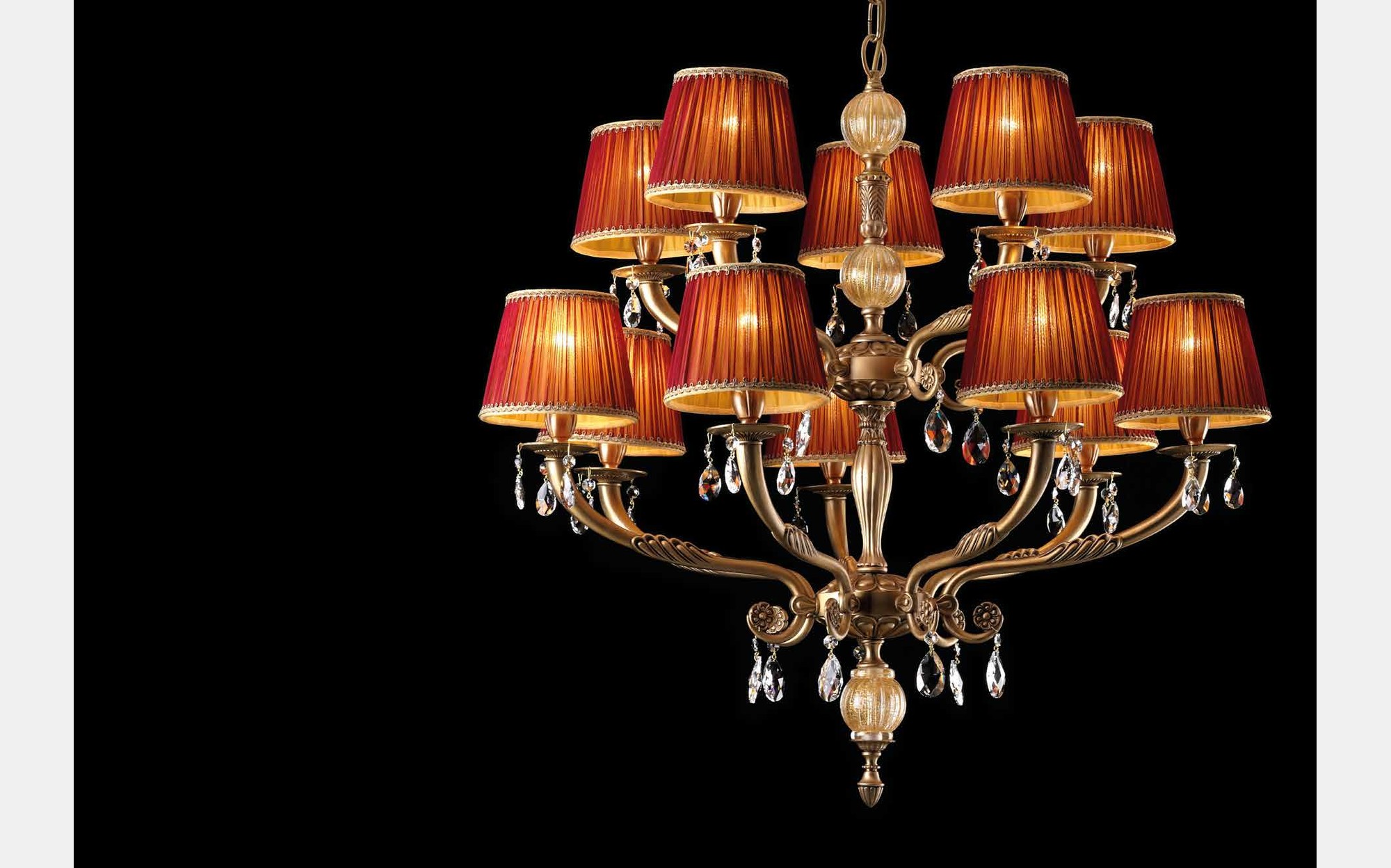 Il Paralume Marina Classic Lighting золотая люстра с оранжевыми тканевыми абажурами &ndash; классическое итальянское освещение люкс