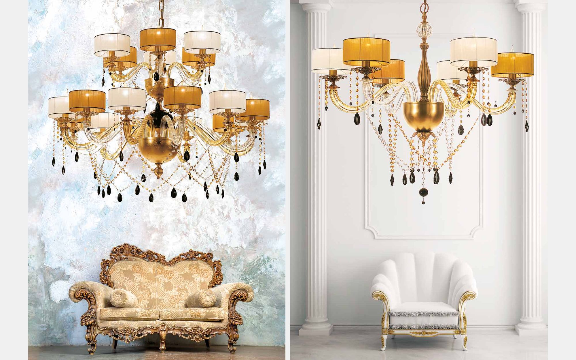 Il Paralume Marina Classic Lighting золотые хрустальные люстры с янтарными абажурами в классических салонах &ndash; классическое итальянское освещение люкс