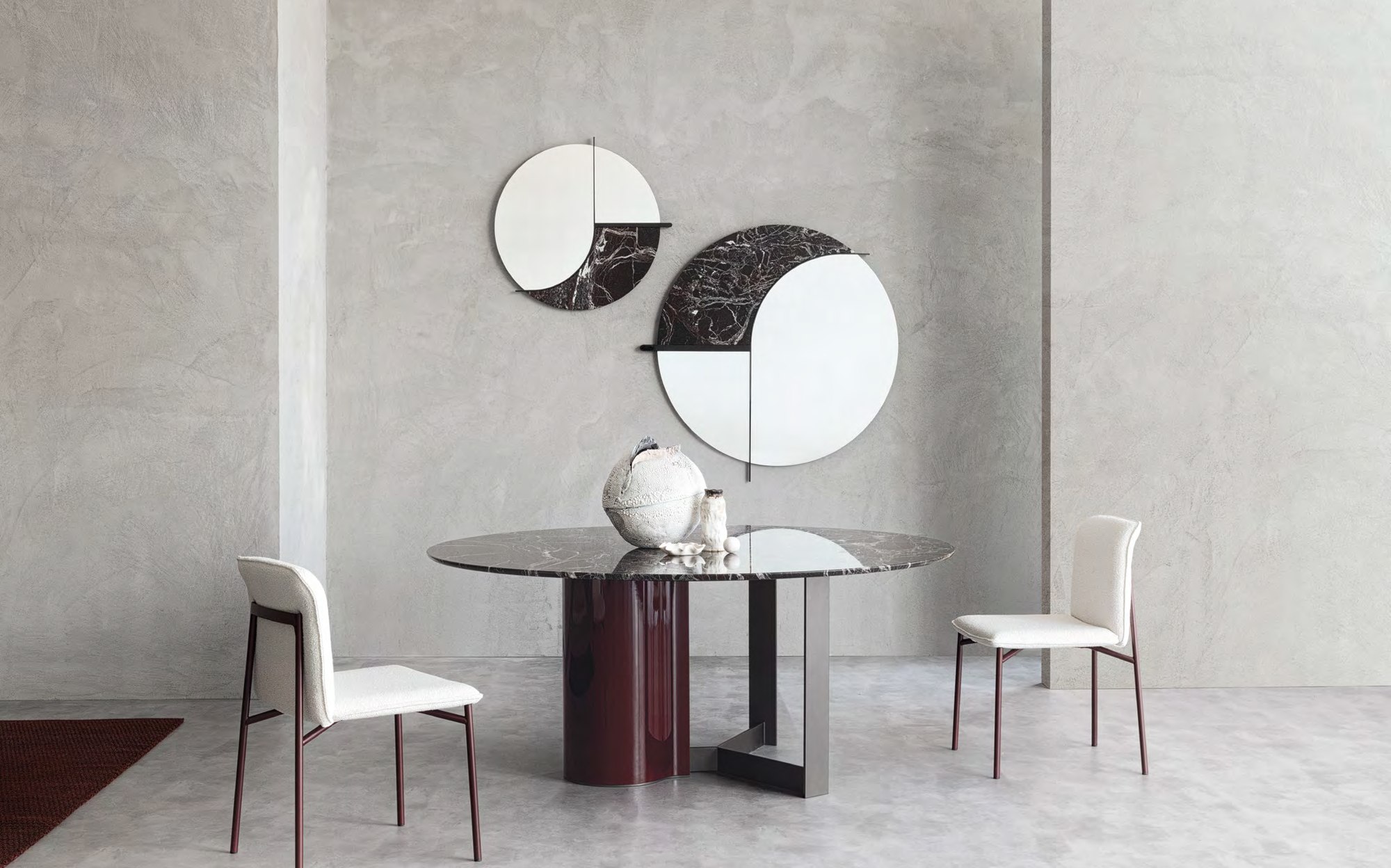 Lenzi Home Collection 2024 round marble dining table with chairs and mirrors Lenzi Home Collection 2024 round marble dining table with chairs and mirrors – Italian luxury furniture
