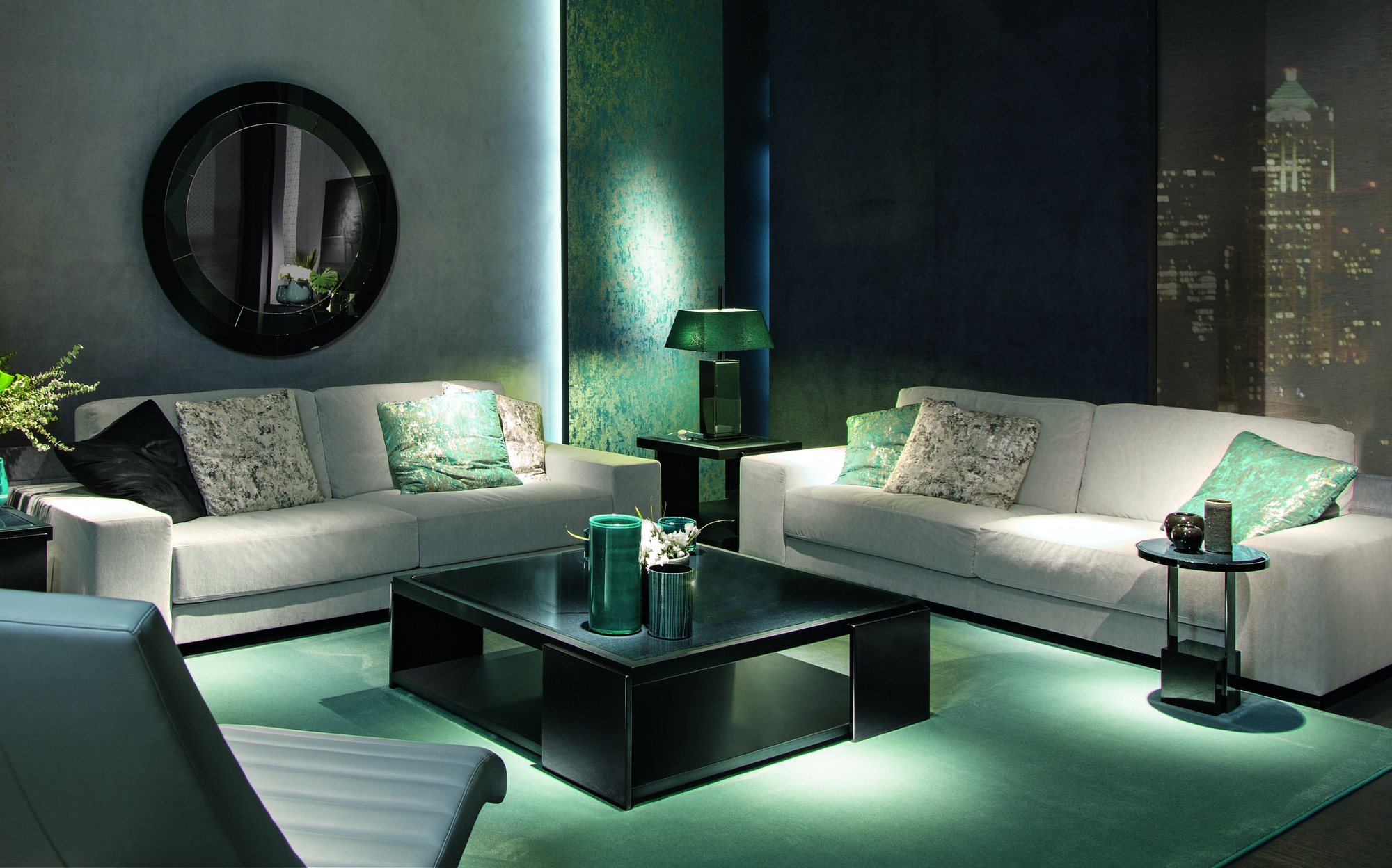 Malerba Black and More New in Town living room with sofas and glass coffee table Malerba Black and More New in Town living room with sofas and glass coffee table – contemporary Italian luxury furniture