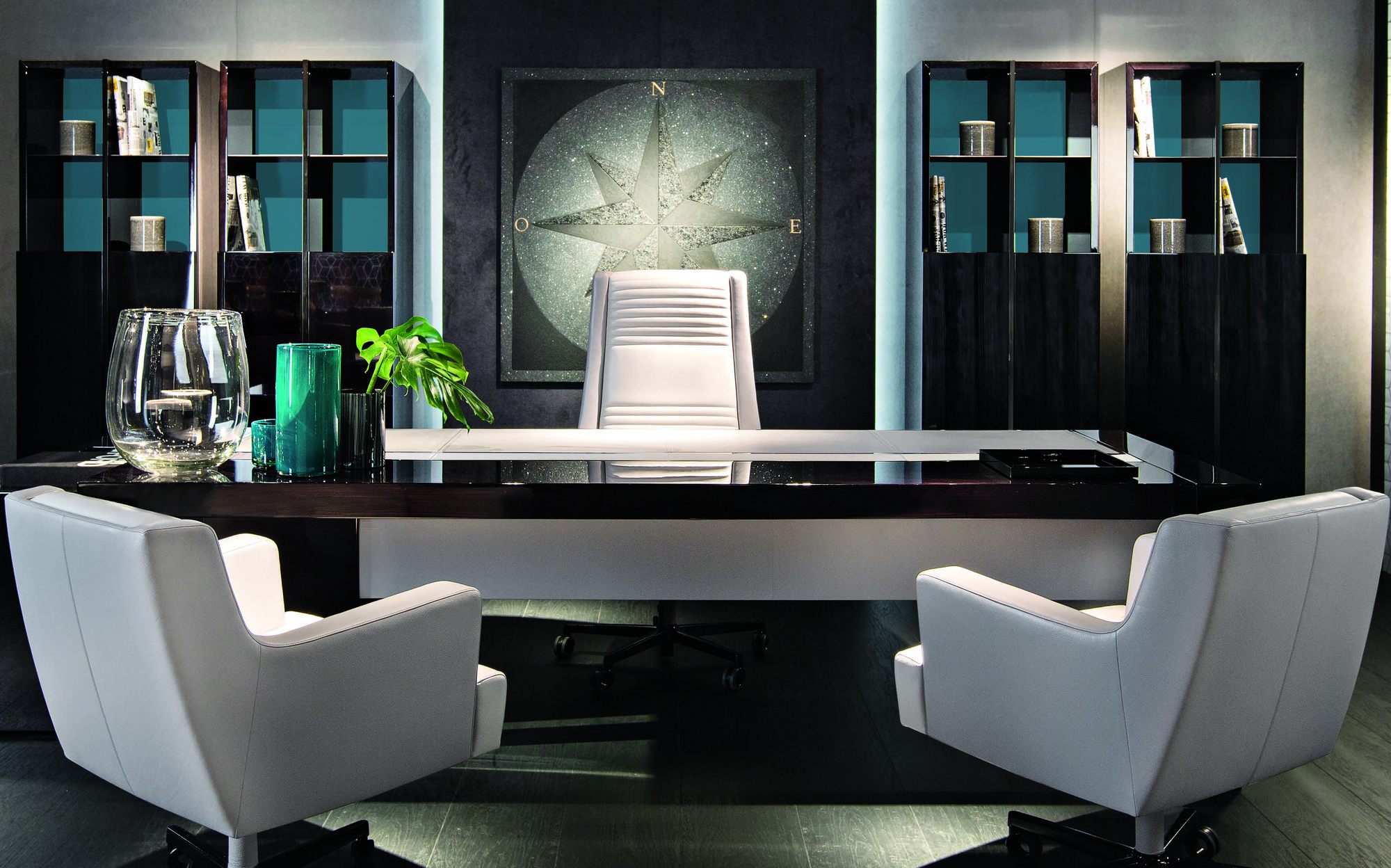 Malerba Black and More New in Town executive office with desk and leather armchairs Malerba Black and More New in Town executive office with desk and leather armchairs – contemporary Italian luxury furniture