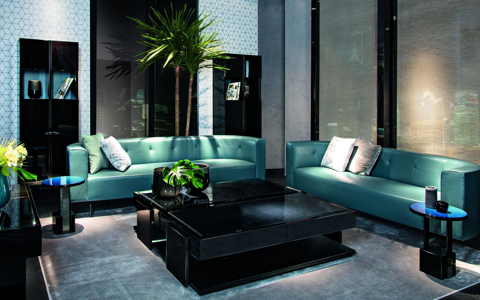 Malerba Black and More New in Town living room with aqua green sofas Malerba Black and More New in Town living room with aqua green sofas – contemporary Italian luxury furniture