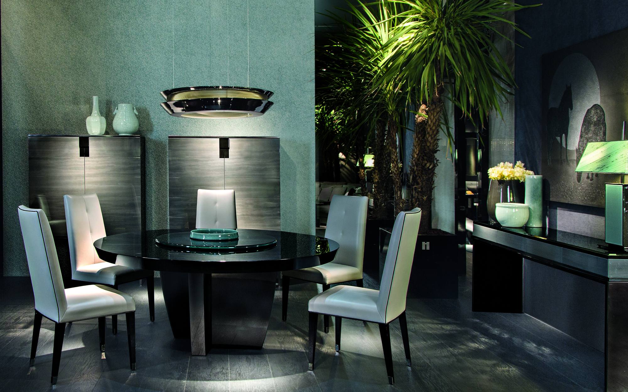 Malerba Black and More New in Town dining room with round table and sideboard Malerba Black and More New in Town dining room with round table and sideboard – contemporary Italian luxury furniture