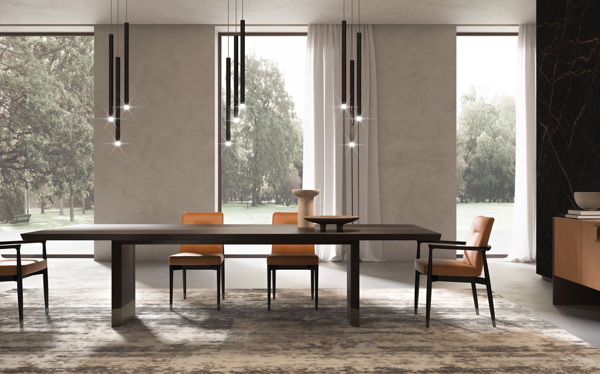 Malerba Next Level dining room with garden view Malerba Next Level dining room with garden view – contemporary Italian luxury furniture