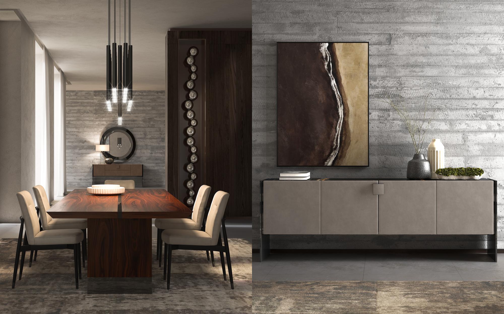 Malerba Next Level dining room and sideboard with artwork Malerba Next Level dining room and sideboard with artwork – contemporary Italian luxury furniture