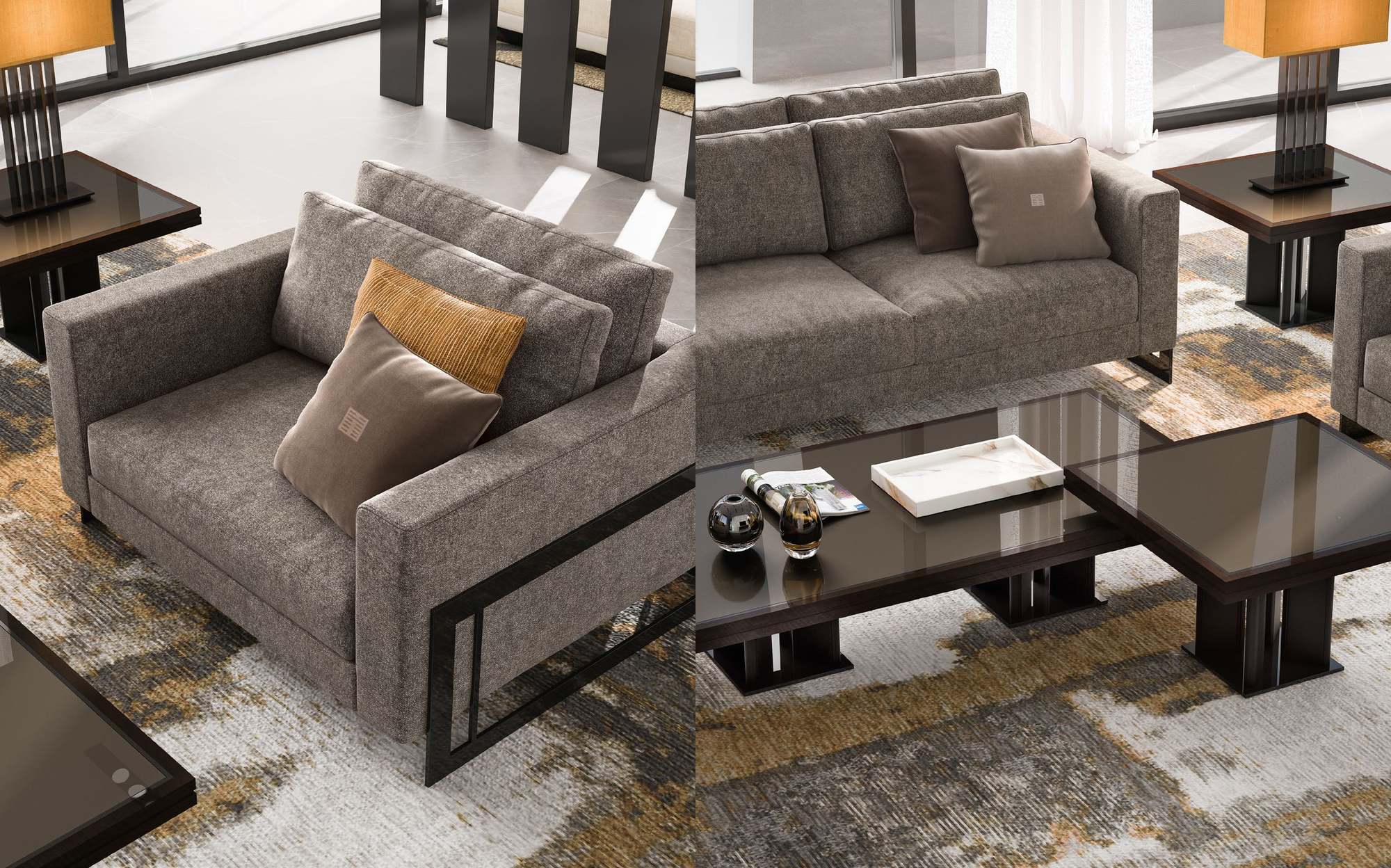 Malerba Perfect Time armchair and coffee table in living room Malerba Perfect Time armchair and coffee table in living room – contemporary Italian luxury furniture