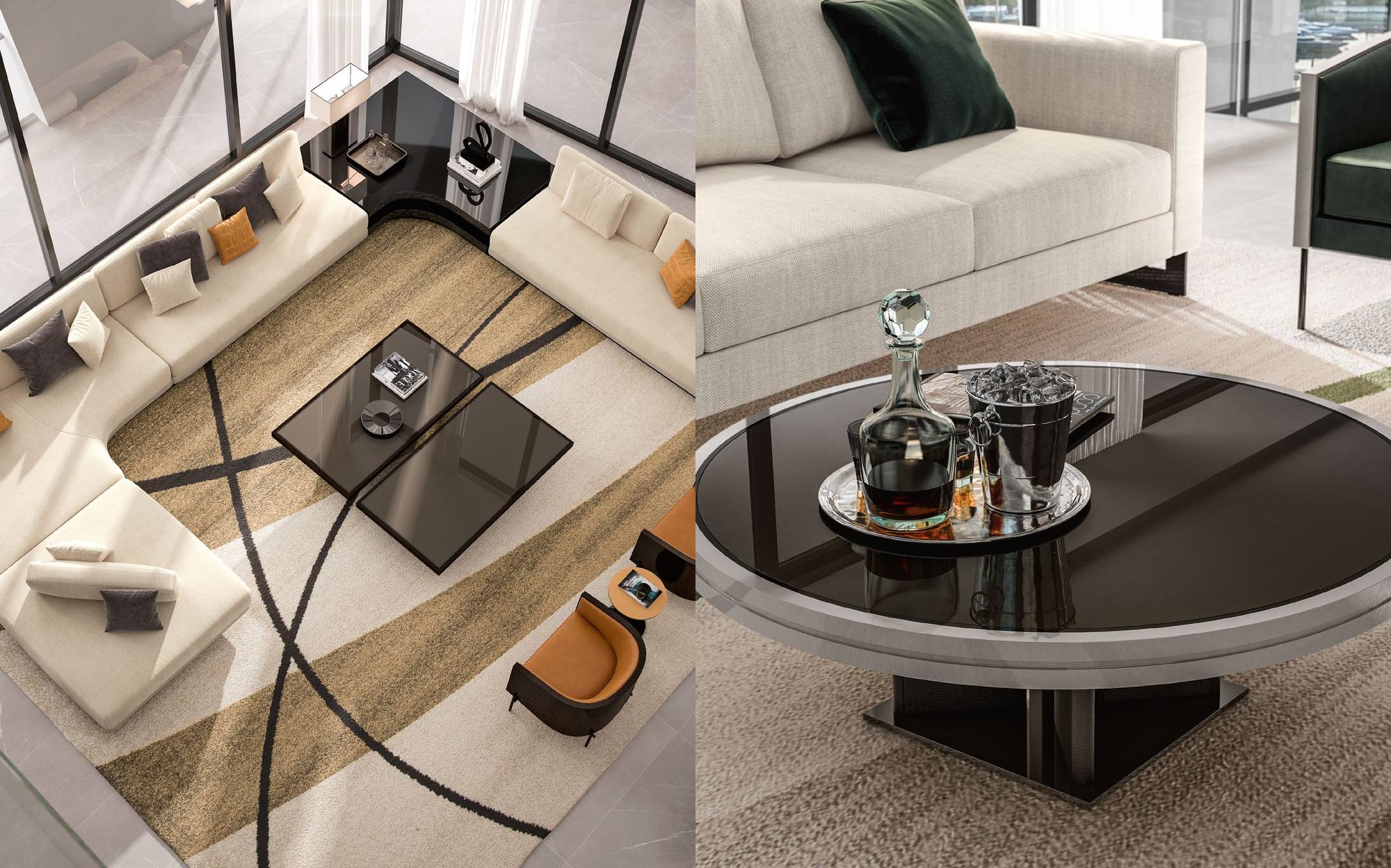 Malerba Perfect Time living room with round coffee table Malerba Perfect Time living room with round coffee table – contemporary Italian luxury furniture