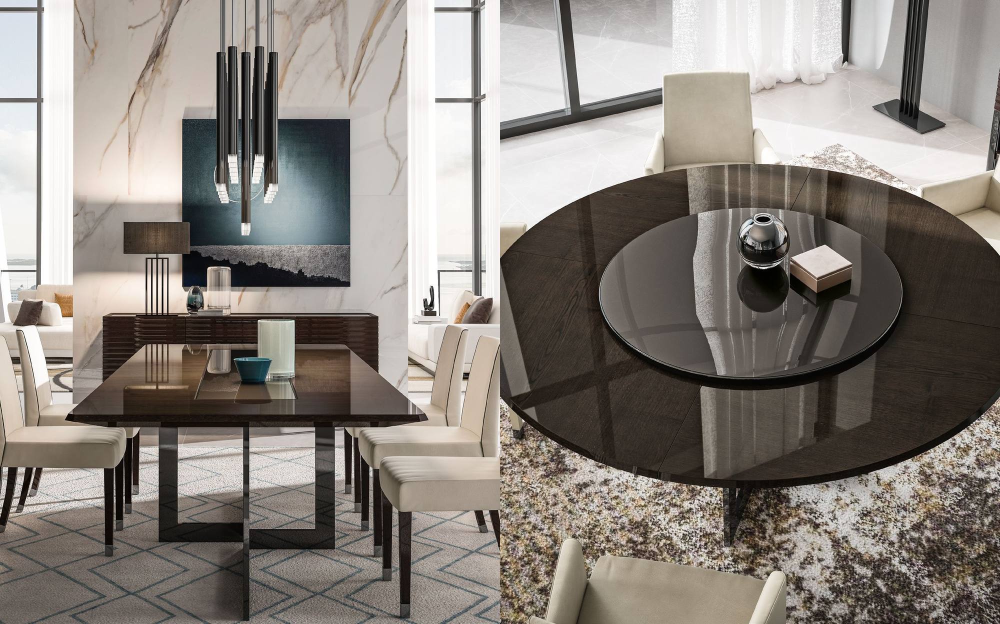 Malerba Perfect Time dining room with round table and lazy Susan Malerba Perfect Time dining room with round table and lazy Susan – contemporary Italian luxury furniture