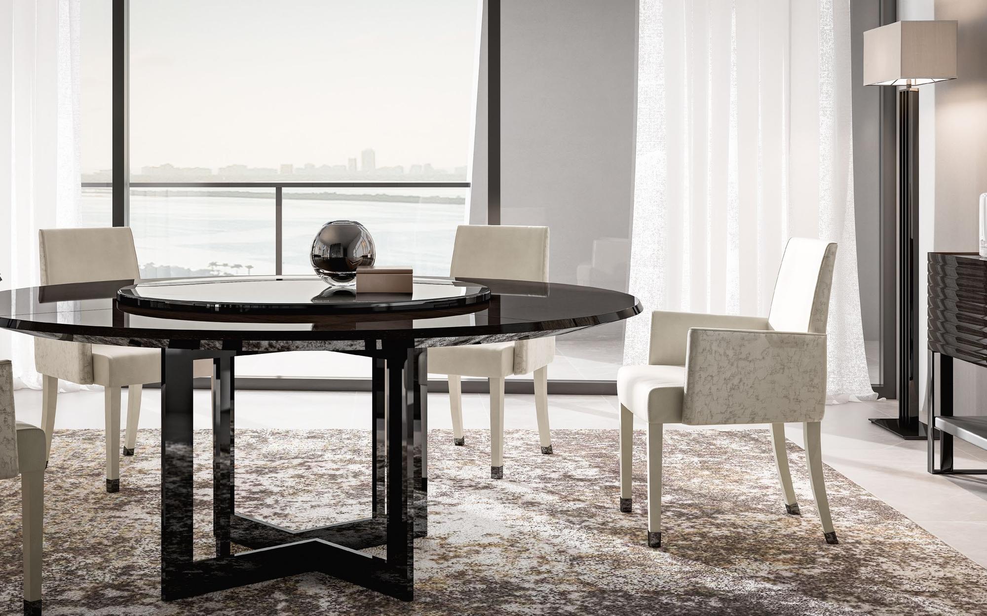 Malerba Perfect Time round dining table with upholstered chairs Malerba Perfect Time round dining table with upholstered chairs – contemporary Italian luxury furniture
