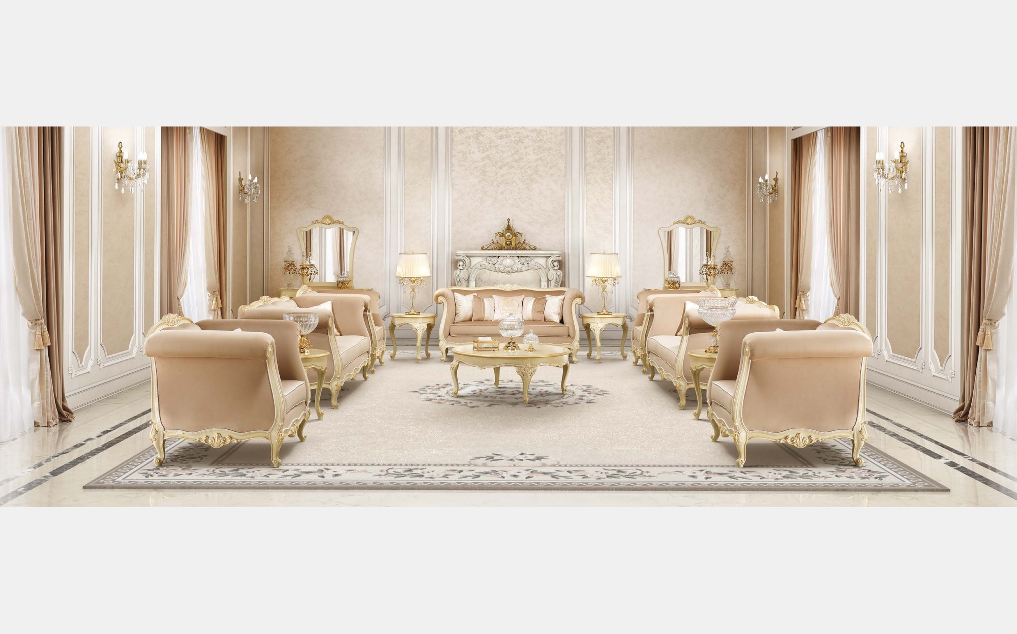 Modenese Timeless гостиная с розовыми бархатными диванами и креслами Modenese Timeless гостиная с розовыми бархатными диванами и креслами – классическая итальянская мебель люкс