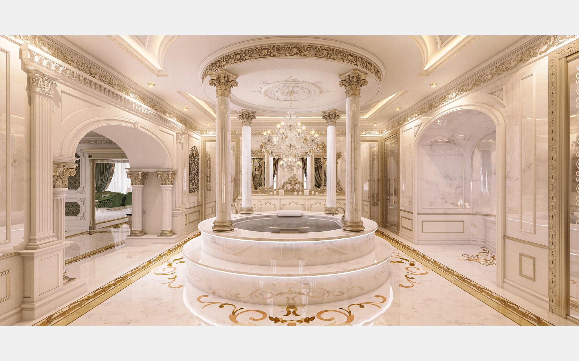 Modenese Vanity and Bathrooms ванная с круглой мраморной ванной, колоннами и позолоченным декором &ndash; классическая итальянская мебель люкс для ванной