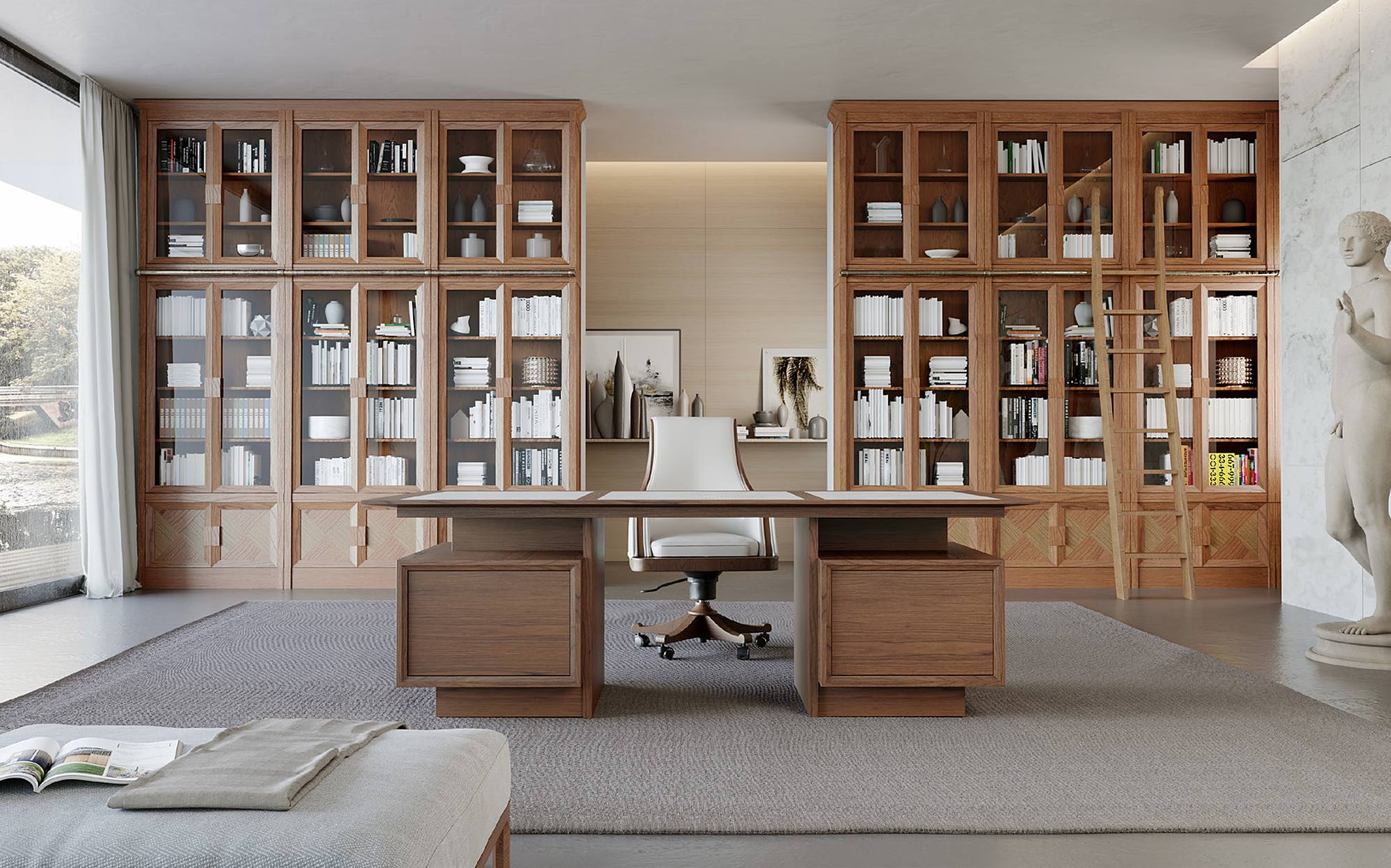 Morelato Bookcases and Spaces книжный шкаф President с письменным столом и креслом &ndash; итальянские книжные шкафы и мебель люкс