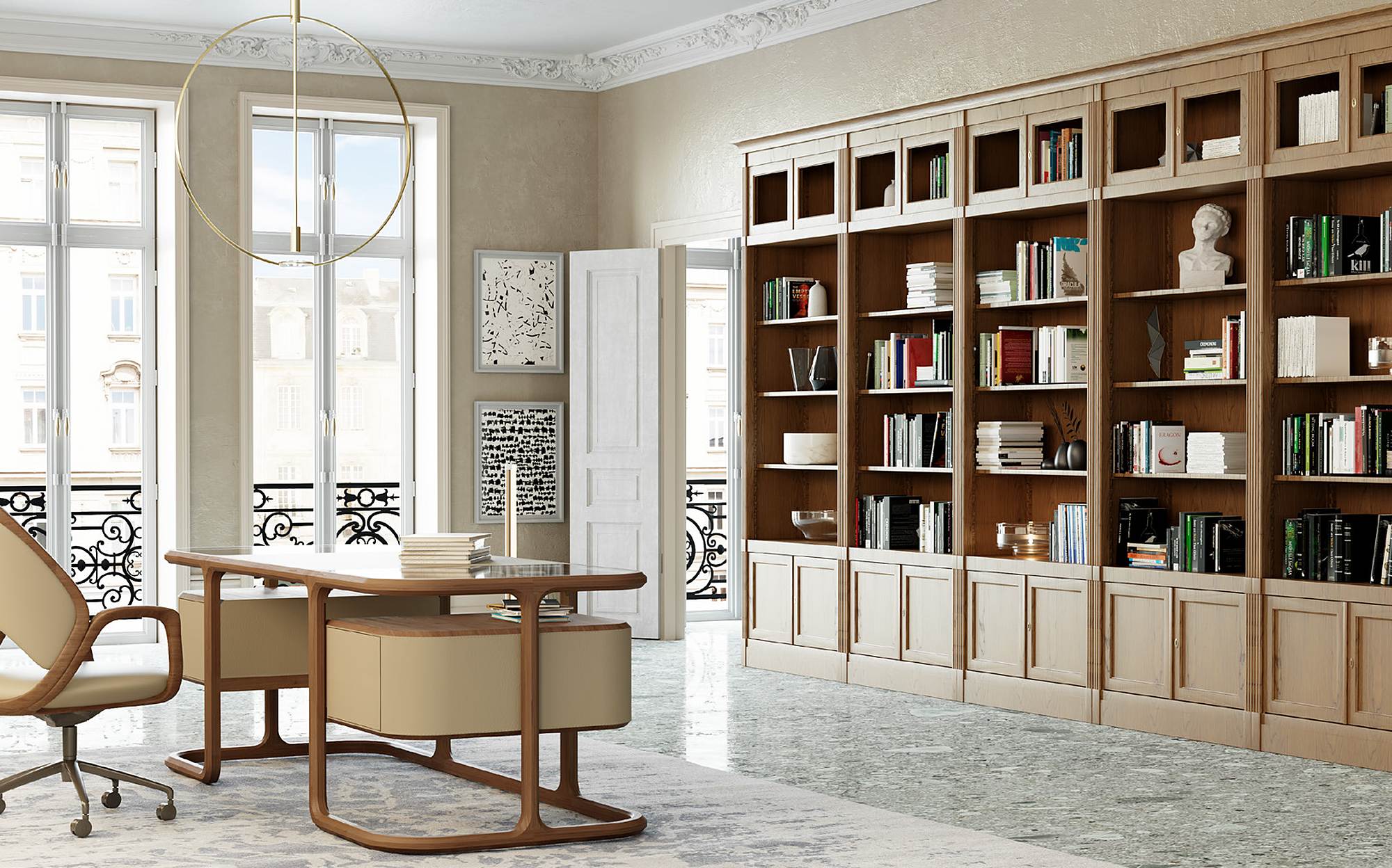 Morelato Bookcases and Spaces книжный шкаф Direttorio с письменным столом Isabel &ndash; итальянские книжные шкафы и мебель люкс