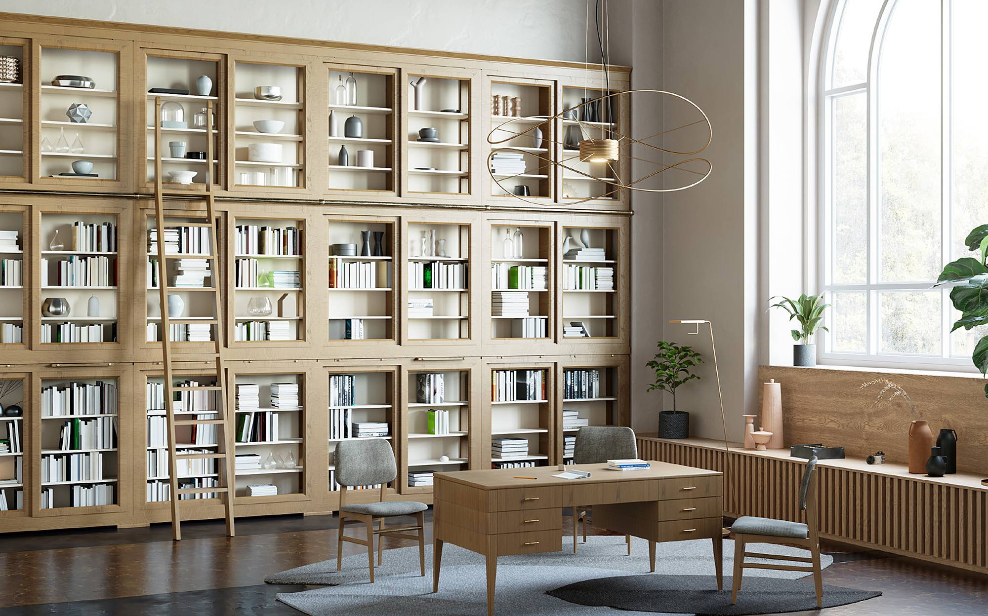 Morelato Bookcases and Spaces модульный книжный шкаф Biedermeier с письменным столом Flaminia &ndash; итальянские книжные шкафы и мебель люкс
